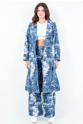 Jacquard Trim Long Trench Coat