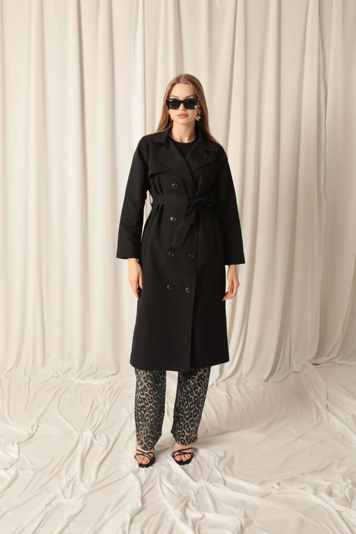 KKT Torino Fabric Liquid Proof Maxi Length Women's Black Trench Coat - Long Beach
