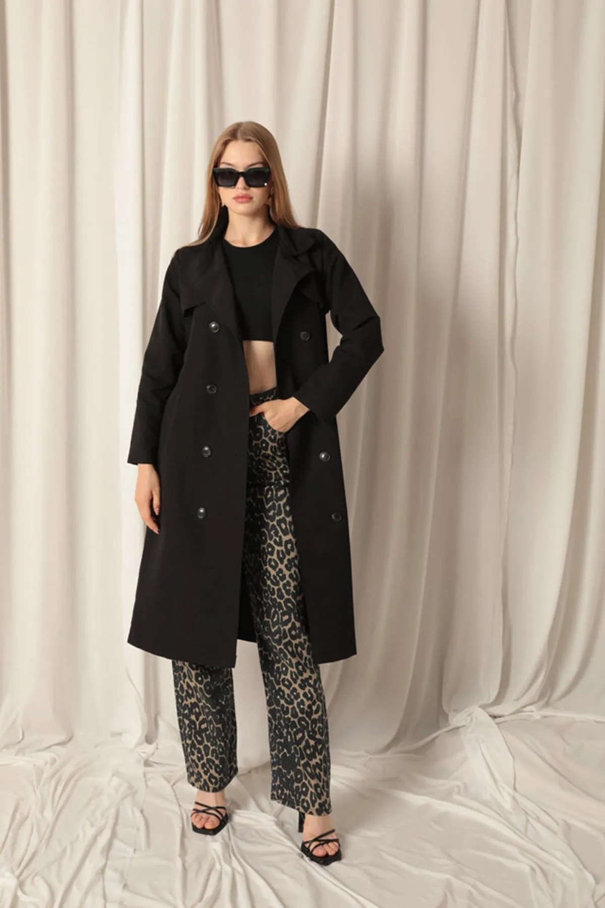 KKT Torino Fabric Liquid Proof Maxi Length Women's Black Trench Coat - Long Beach
