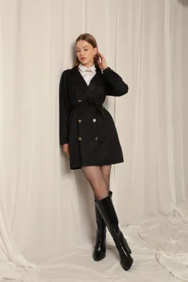 KKT Torino Fabric Liquid Proof Under Hip Length Women's Black Trench Coat - Acilia