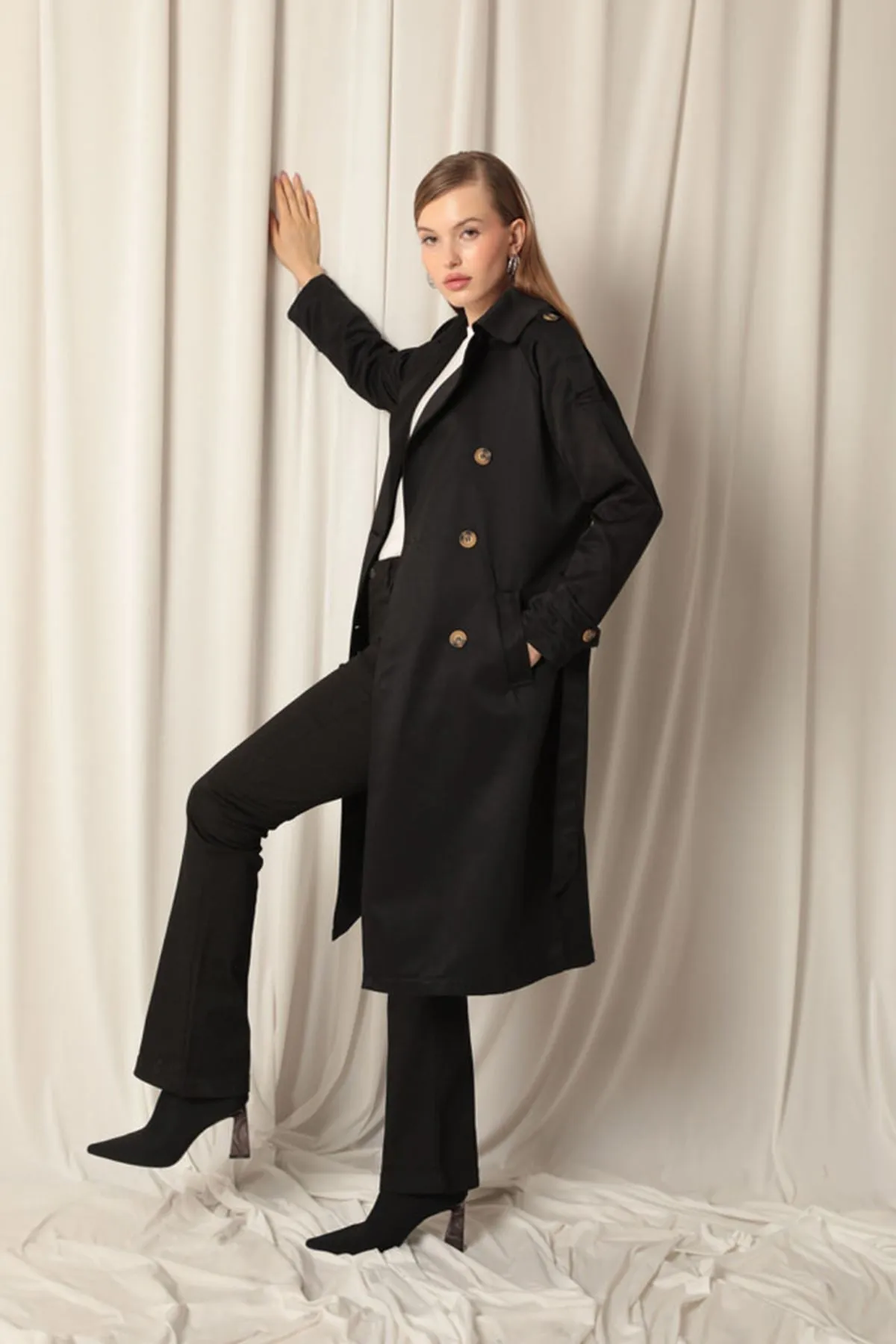 KKT Torino Fabric Waterproof Lined Women's Black Trenchcoat - Edmonds