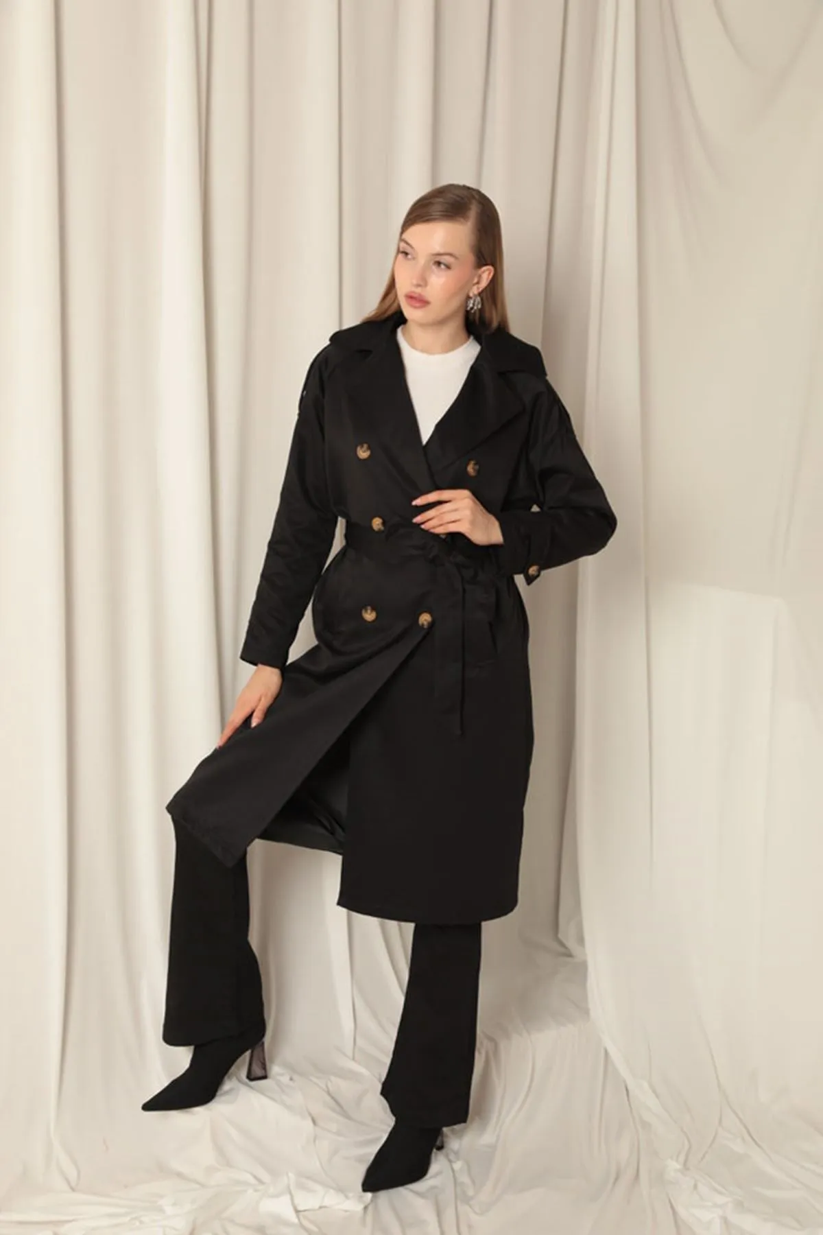 KKT Torino Fabric Waterproof Lined Women's Black Trenchcoat - Edmonds