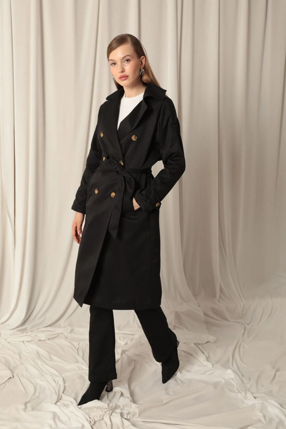 KKT Torino Fabric Waterproof Lined Women's Black Trenchcoat - Edmonds