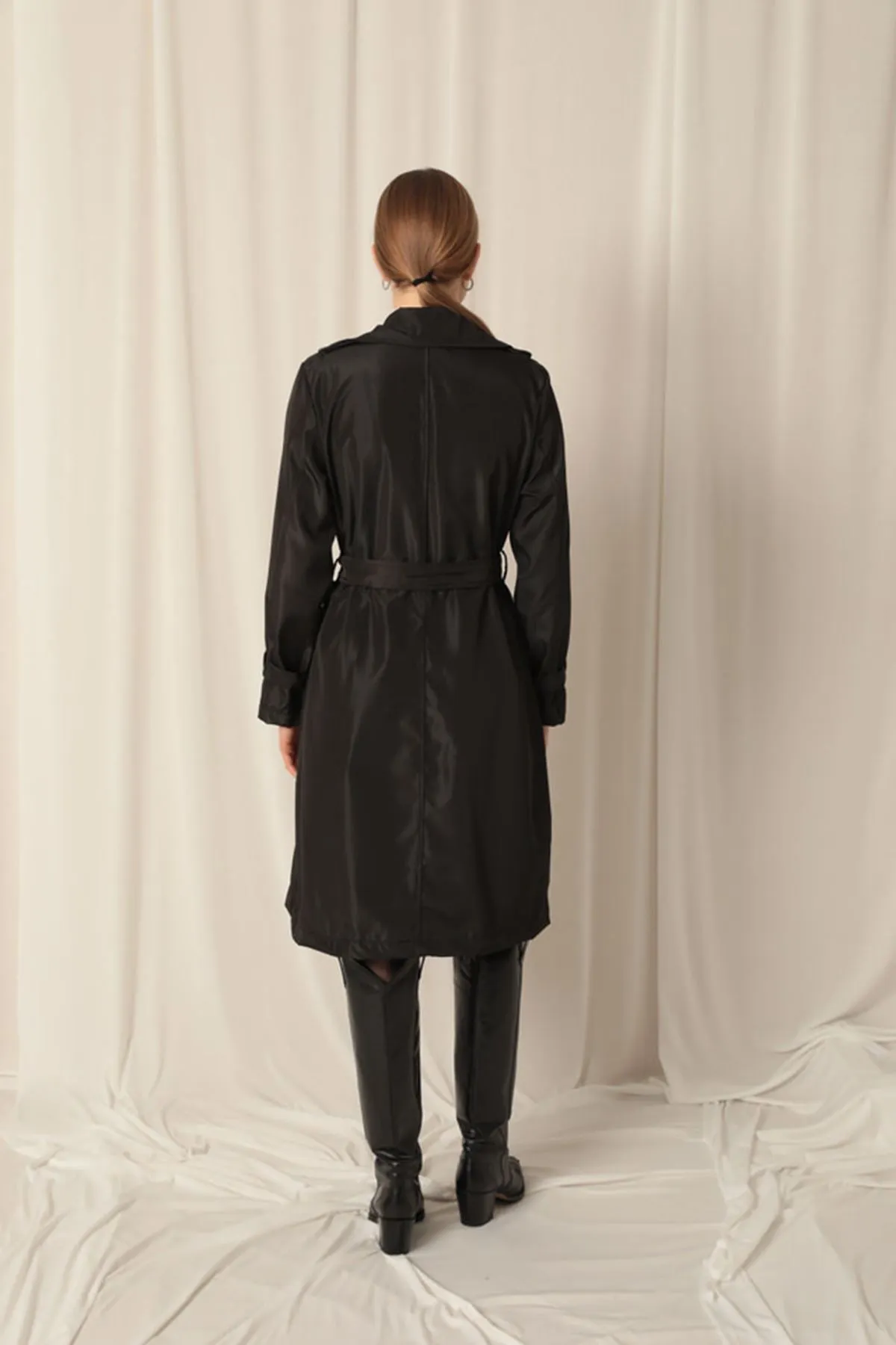 KKT Waterproof Fabric Women's Black Trench Coat - Pinsk