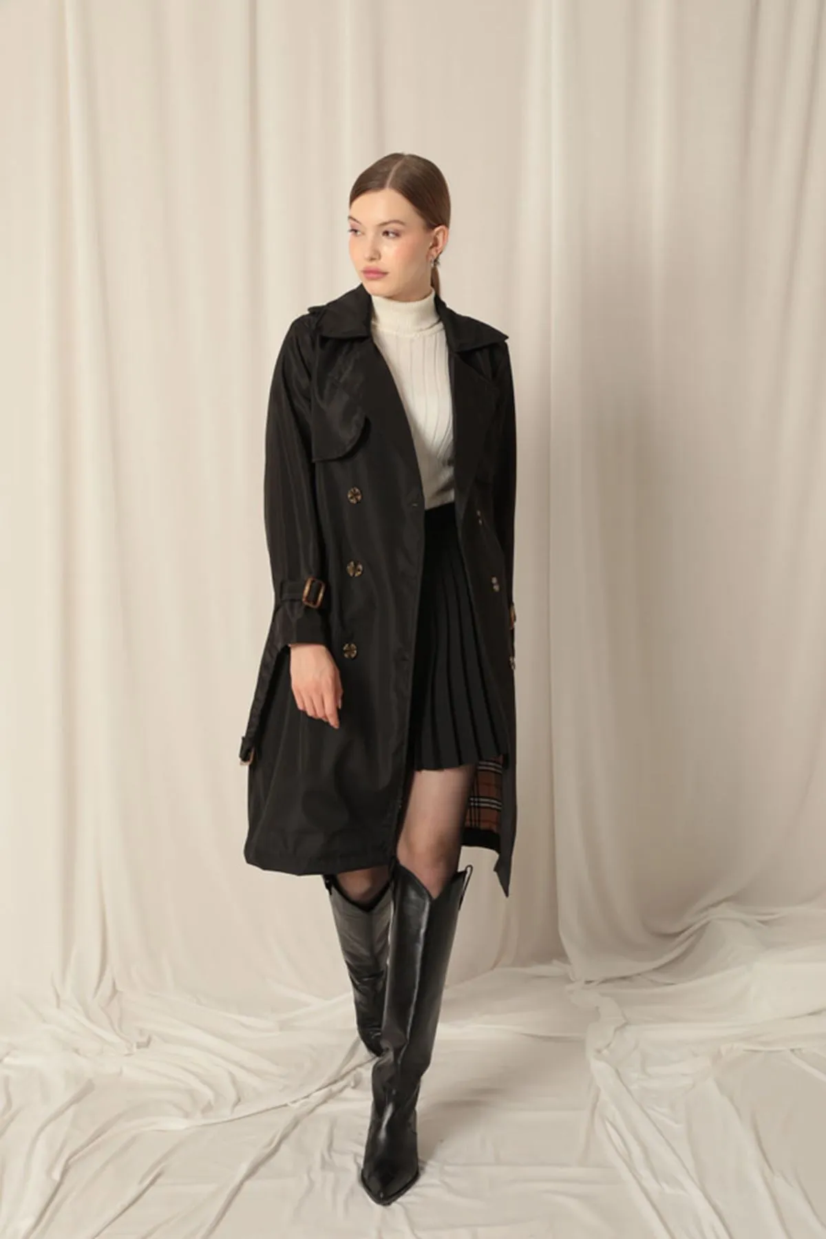 KKT Waterproof Fabric Women's Black Trench Coat - Pinsk