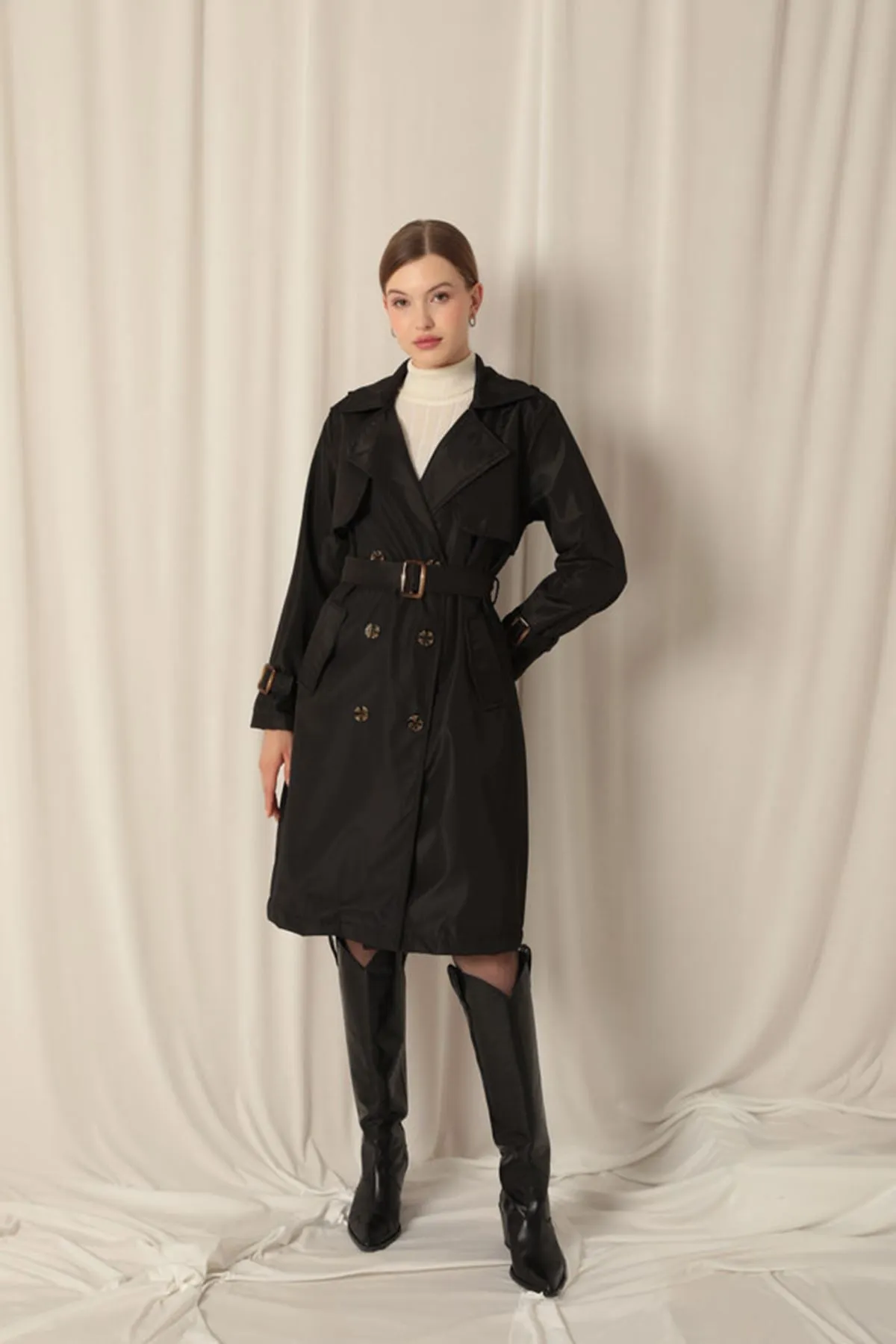 KKT Waterproof Fabric Women's Black Trench Coat - Pinsk