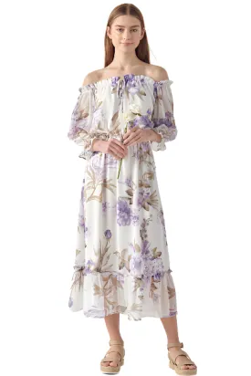 Long Violet Floral Maxi Dress