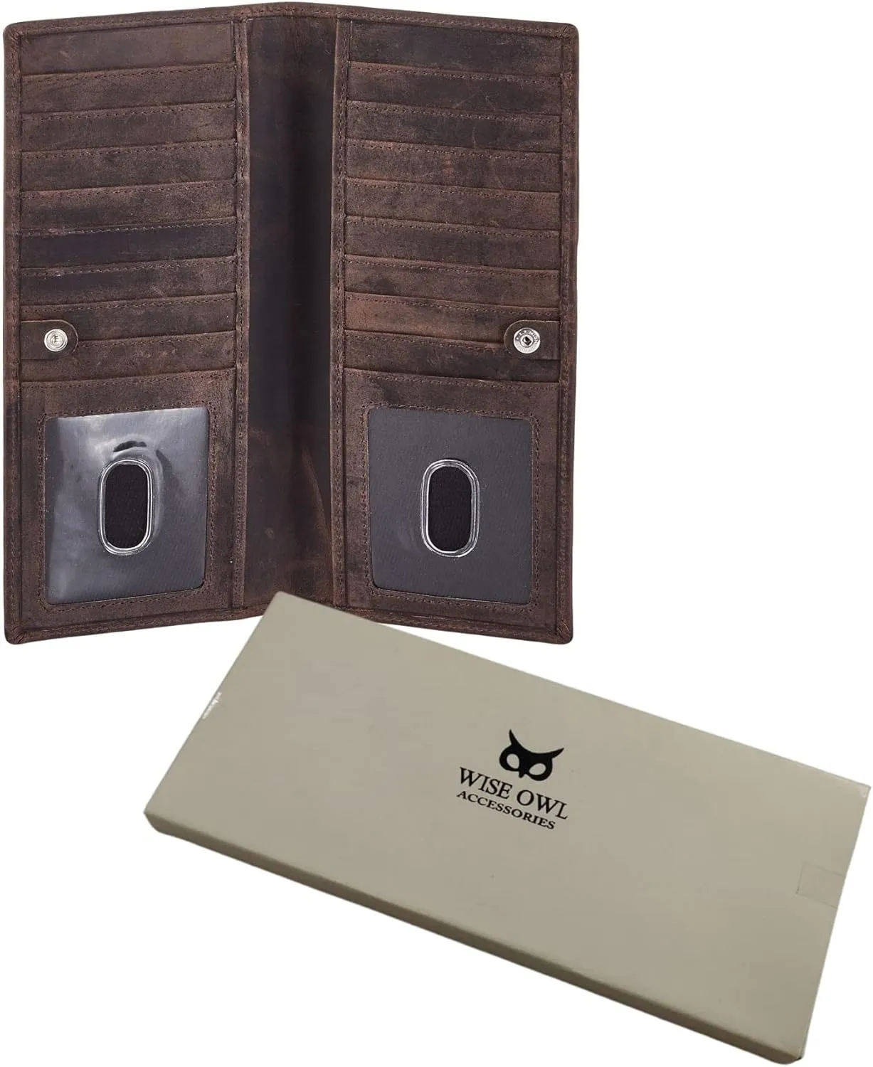 Long Wallet for Men Women Real Leather Bifold RFID Stylish Slim Handmade 2 ID Window Credit Card Holder in Gift Box