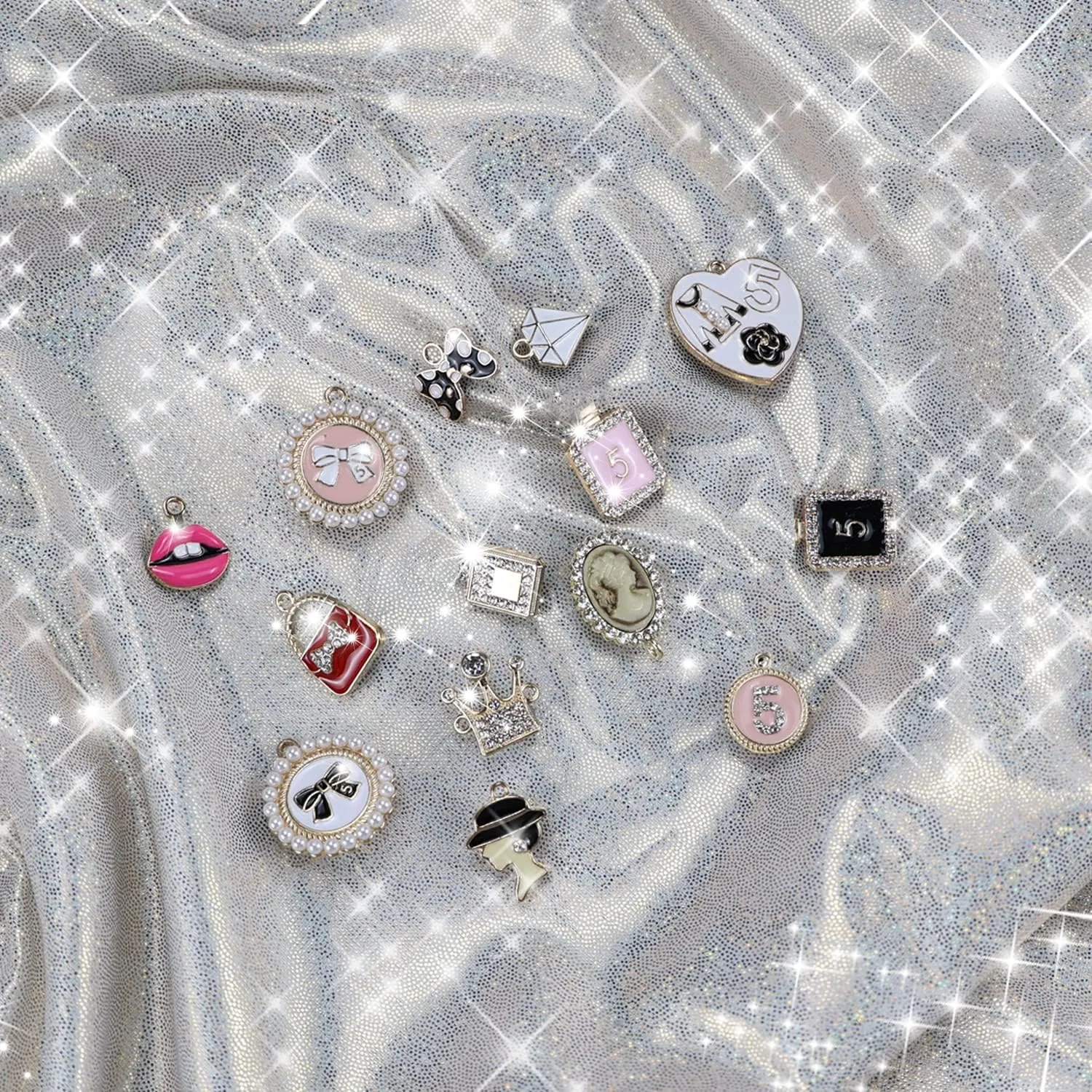Lot of Bling Designer Decoration Charms, Luxury Fashion Trendy Rhinestone Jewelry Accessories for Women Girls