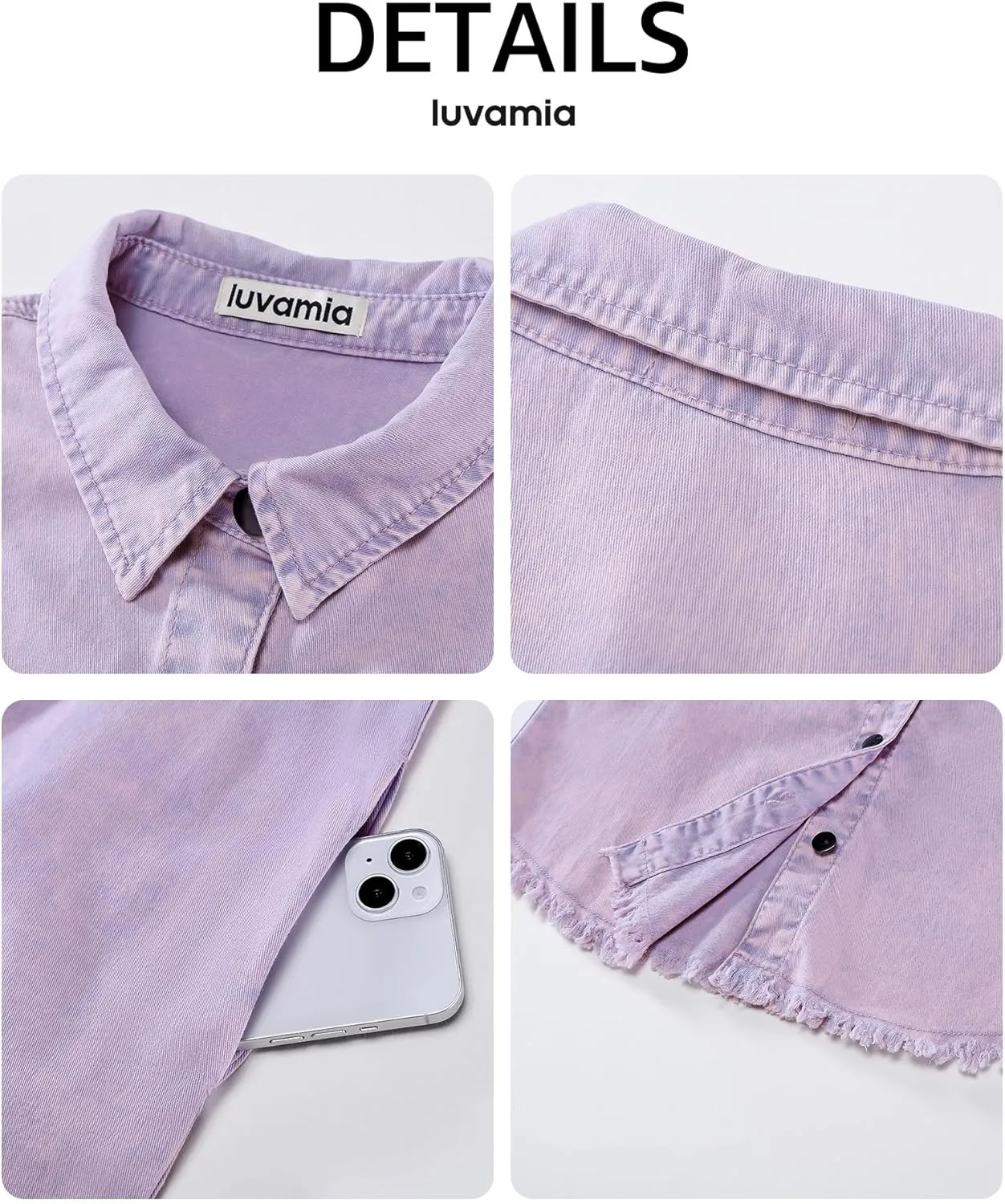 luvamia Denim Dresses for Women Distressed Summer Short Sleeve Button Down Collared Raw Hem Jean Shirt Dress with Pocket