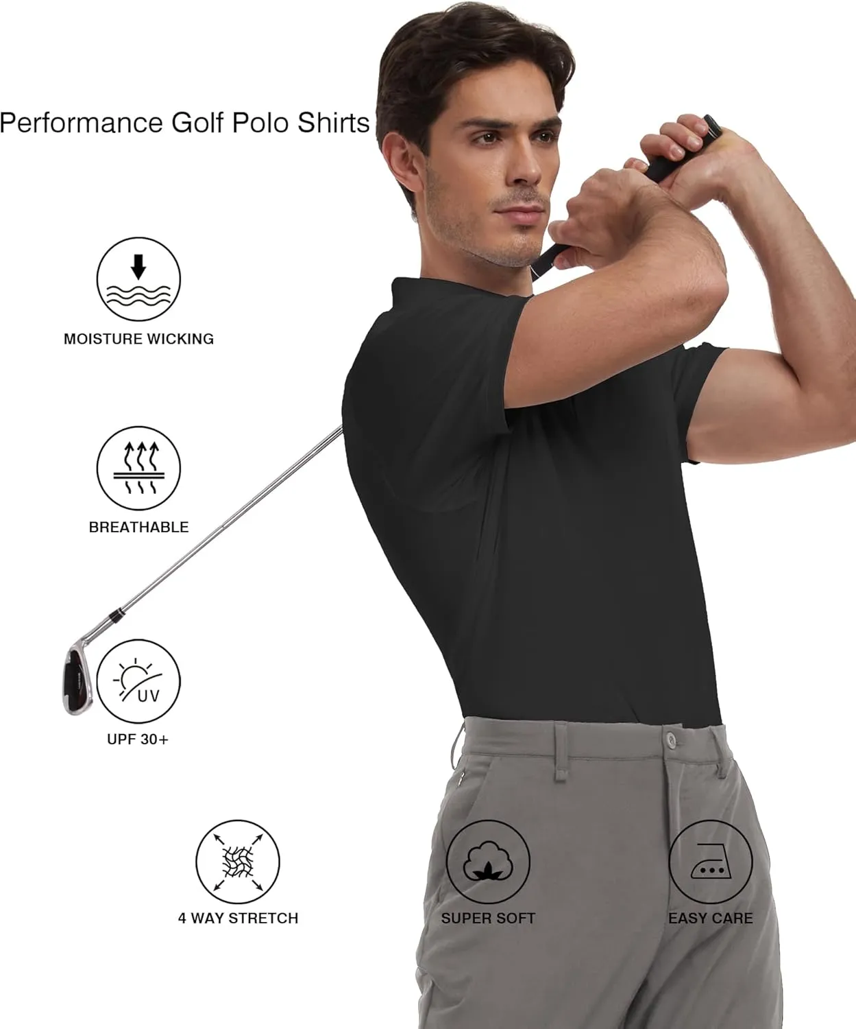 Men's Polo Shirts Short Sleeve Moisture Wicking Performance Golf Shirts Collared Lightweight Casual T-Shirt Athletic