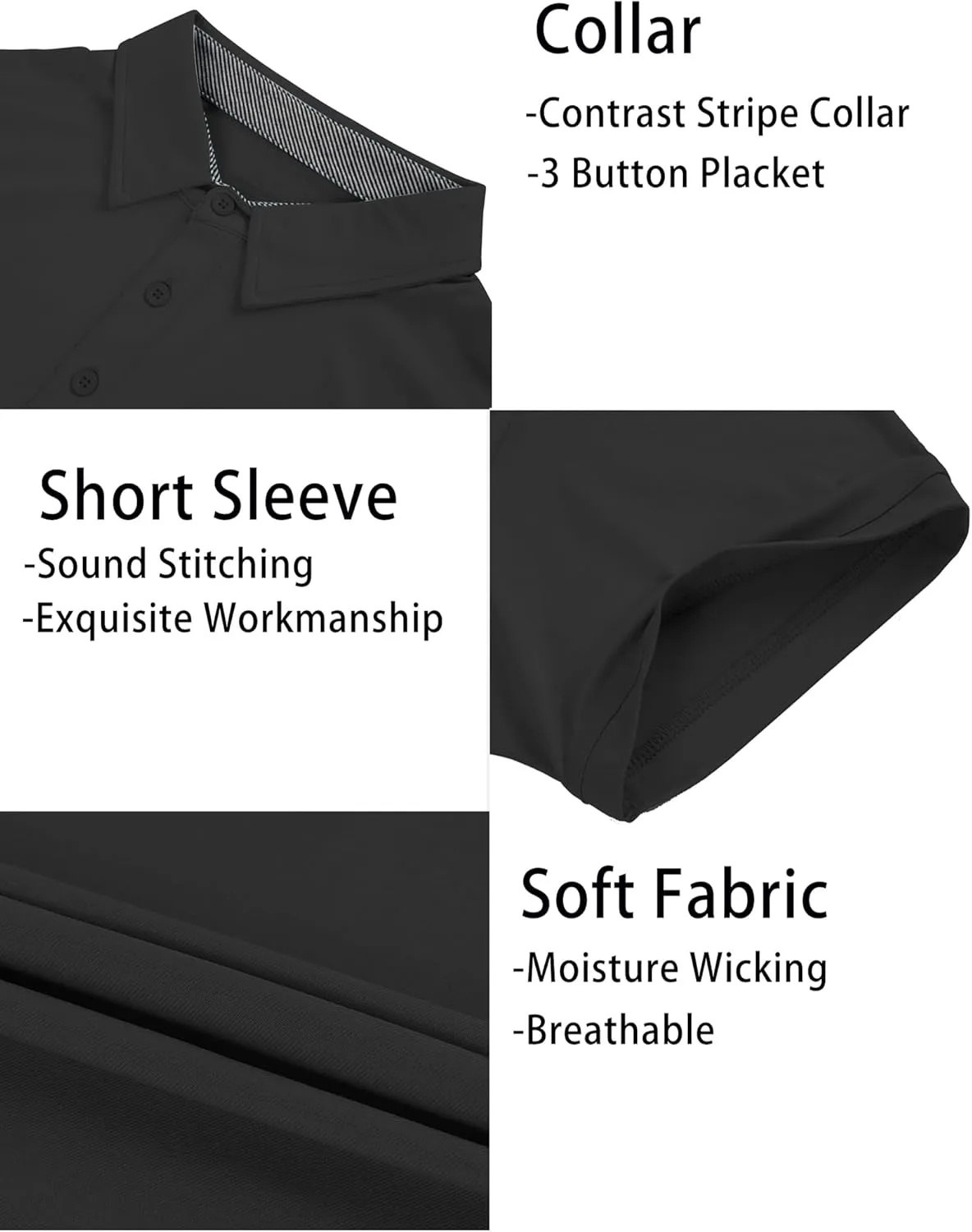 Men's Polo Shirts Short Sleeve Moisture Wicking Performance Golf Shirts Collared Lightweight Casual T-Shirt Athletic