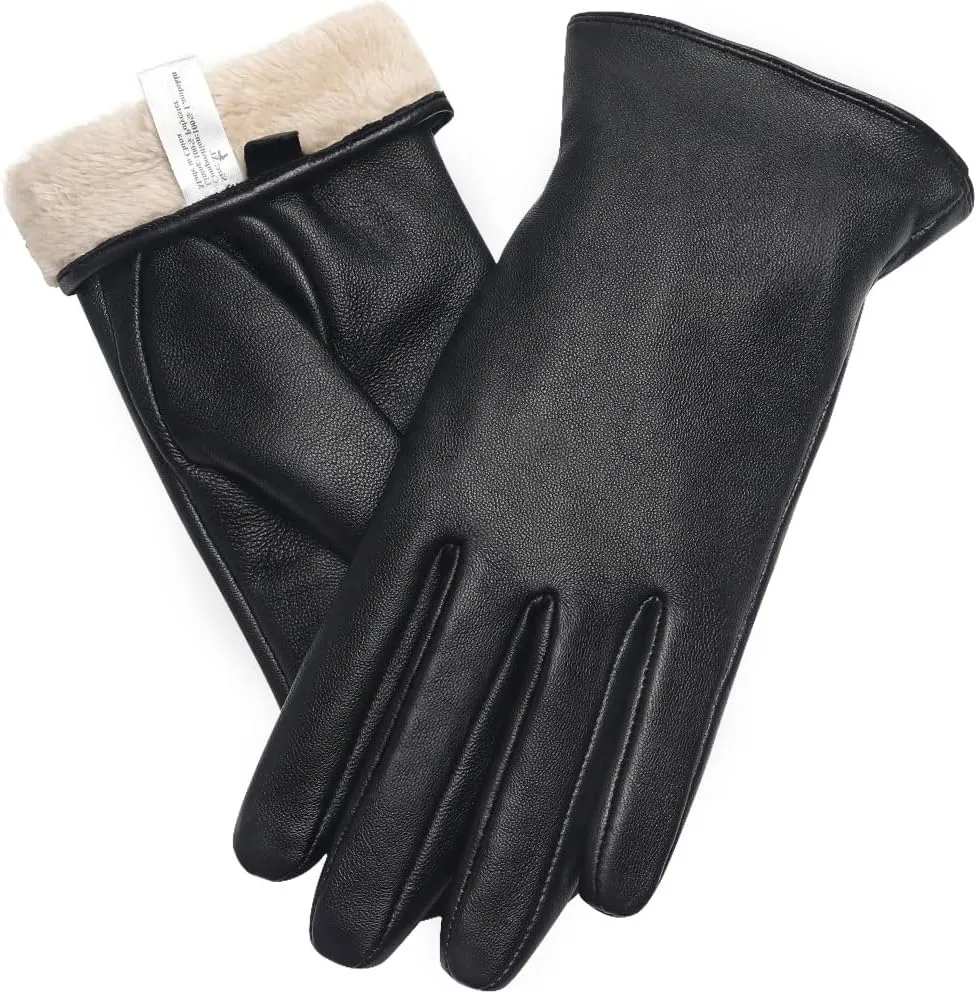 Orrpally Women Leather Gloves Touch Screen Texting Driving Gloves Winter Leather Warm Gloves