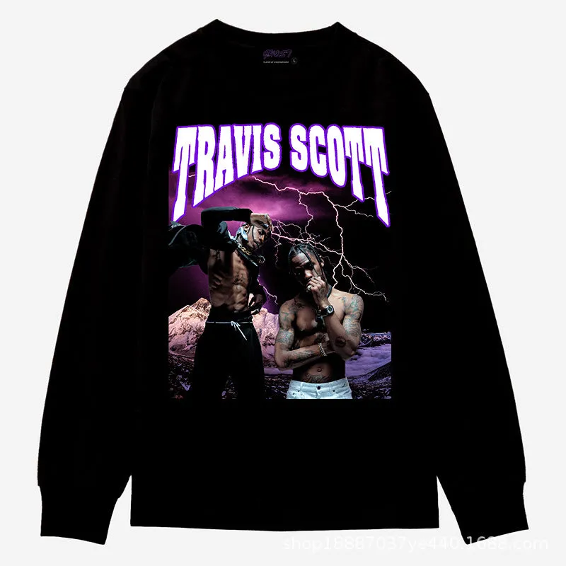 Oversized 90S T Shirt High Street Rap Hip Hop Autumn and Winter Men's Loose Long Sleeve T-shirt