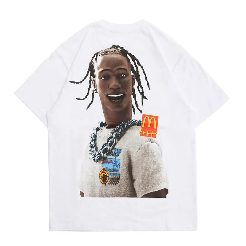 Oversized 90S T Shirt Spring and Summer High Street round Neck Loose Short Sleeves T-shirt Men