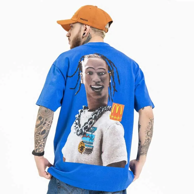 Oversized 90S T Shirt Spring and Summer High Street round Neck Loose Short Sleeves T-shirt Men