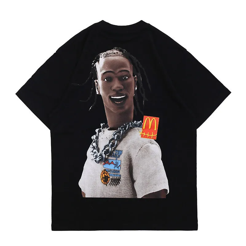 Oversized 90S T Shirt Spring and Summer High Street round Neck Loose Short Sleeves T-shirt Men