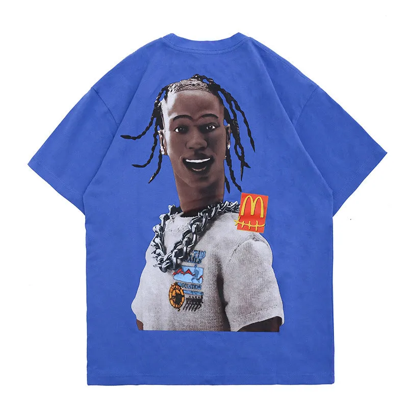 Oversized 90S T Shirt Spring and Summer High Street round Neck Loose Short Sleeves T-shirt Men