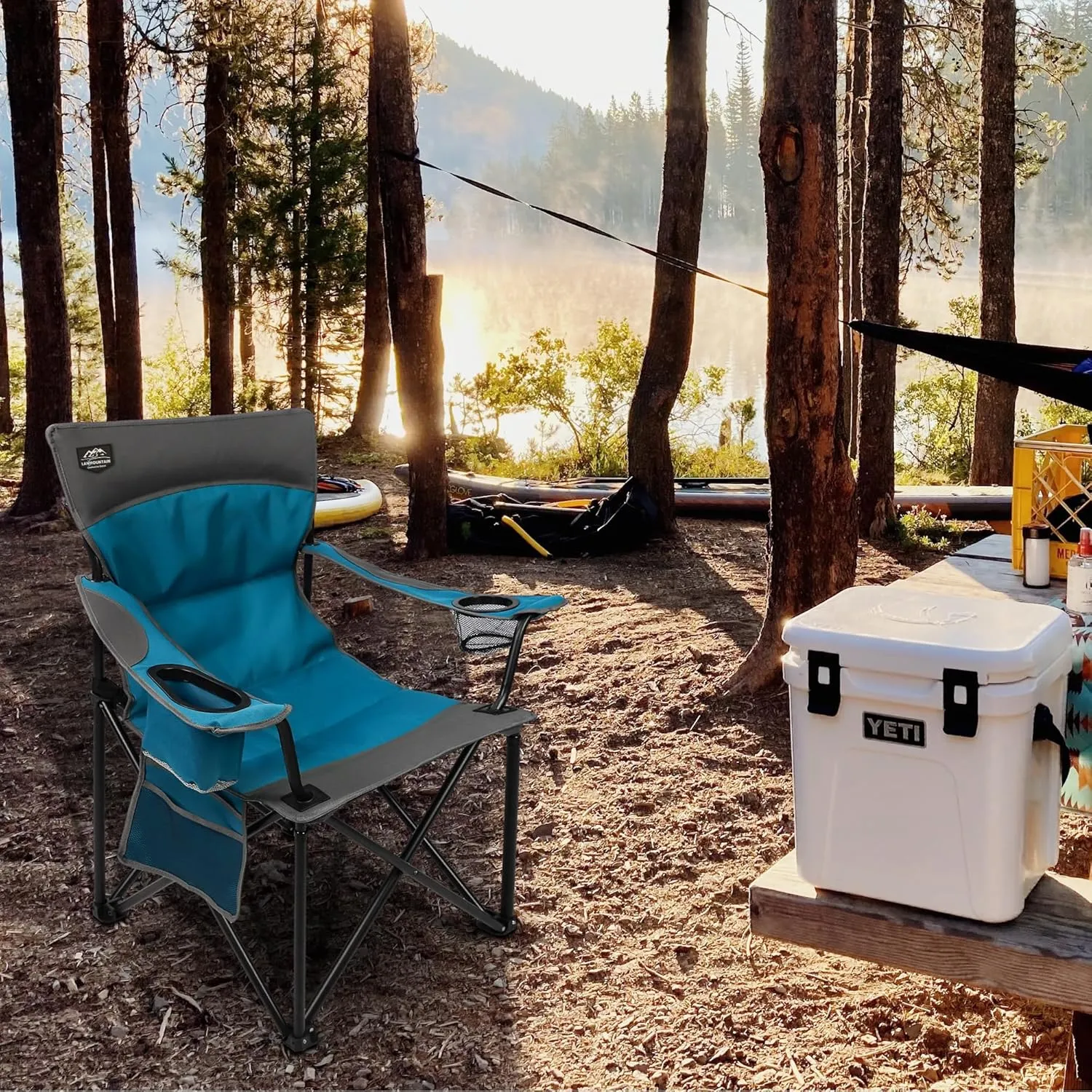 Oversized Folding Camping Chair,Heavy Duty Padded Portable Lawn Chair w/Extra Large Cup Holder,Side Pocket for Adults Outdoor Sports Hiking Beach Garden Picnic,Blue