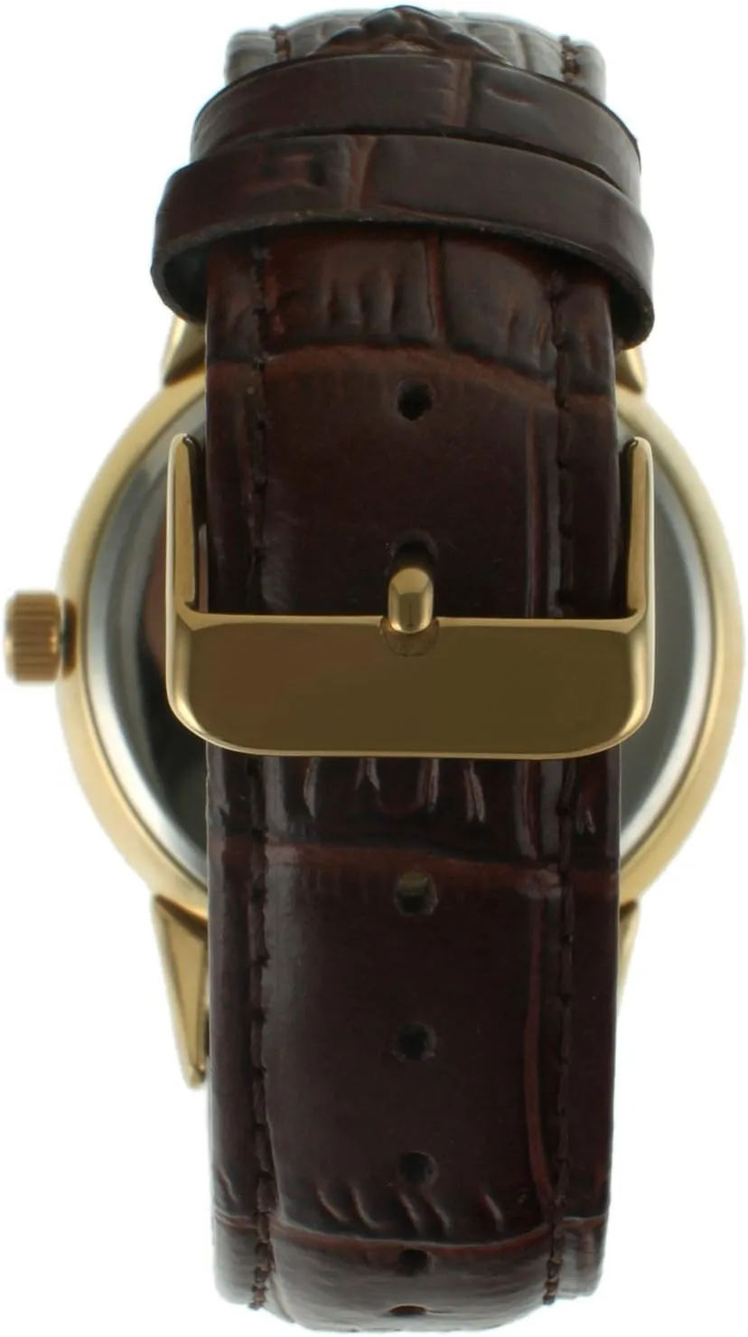 Peugeot Men's 14k Gold Plated Vintage Leather Dress Watch