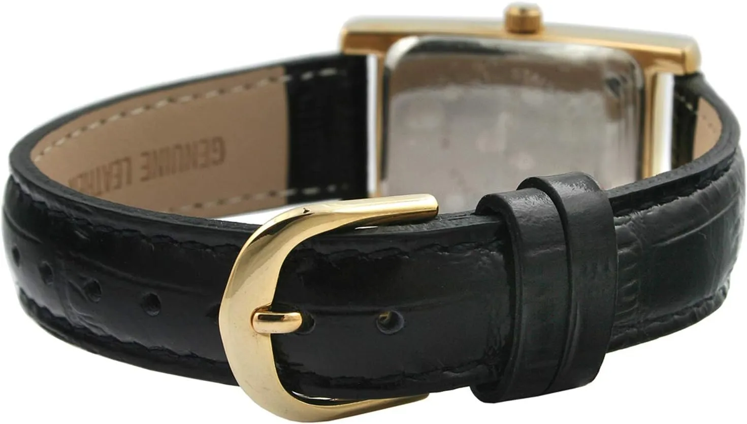 Peugeot Women's Classic 14Kt Gold Plated Watch, Rectangular Tank Shape Case with Leather Band and Easy to Read Dial