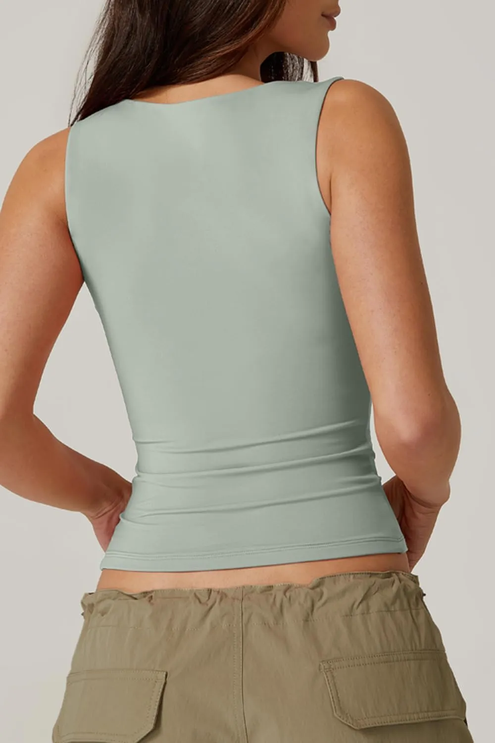 QINSEN Women's Sexy Sweetheart Neck Sleeveless T Shirts Double Lined Tees Slimming Fit Tops