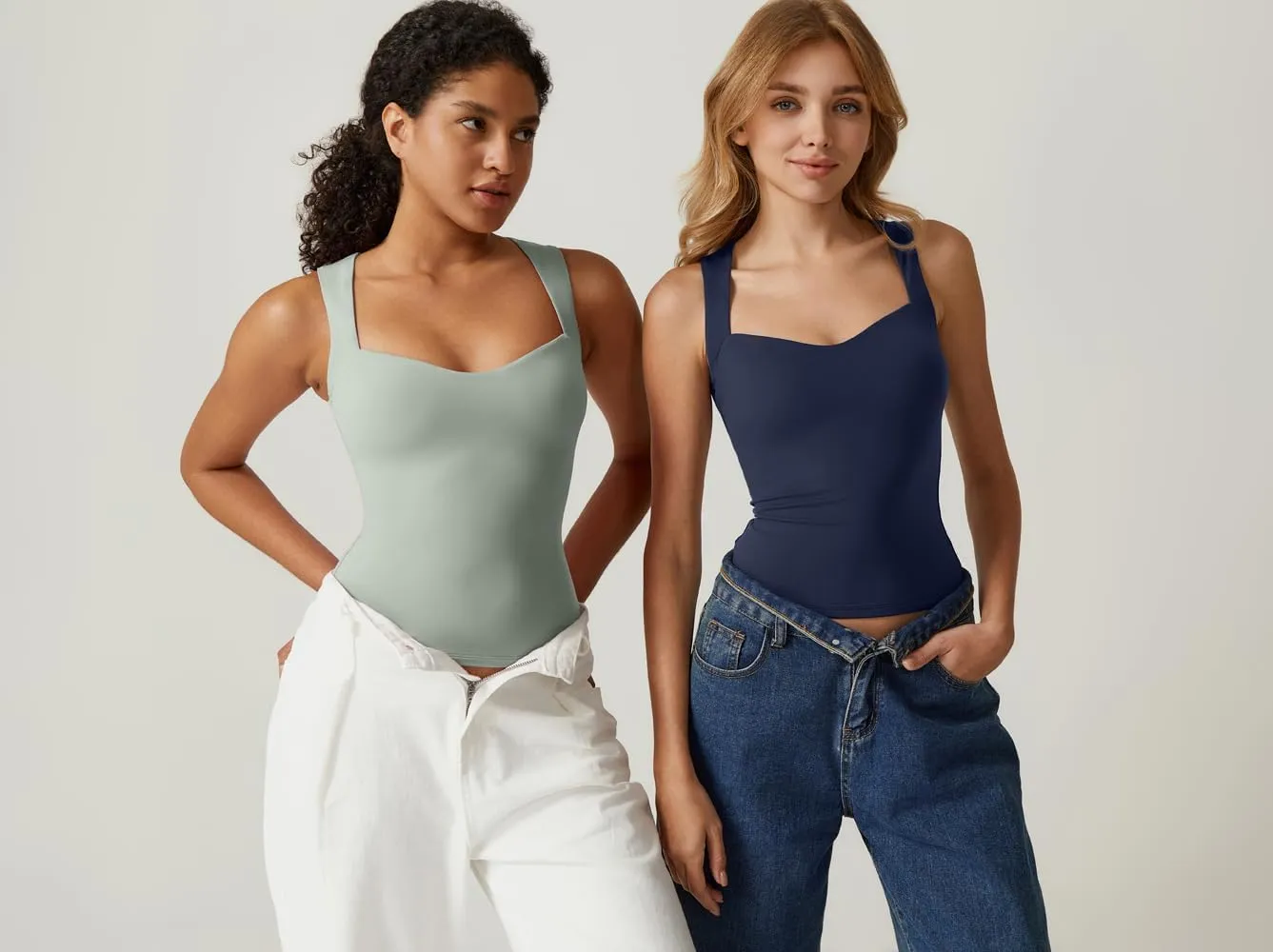 QINSEN Women's Sexy Sweetheart Neck Sleeveless T Shirts Double Lined Tees Slimming Fit Tops
