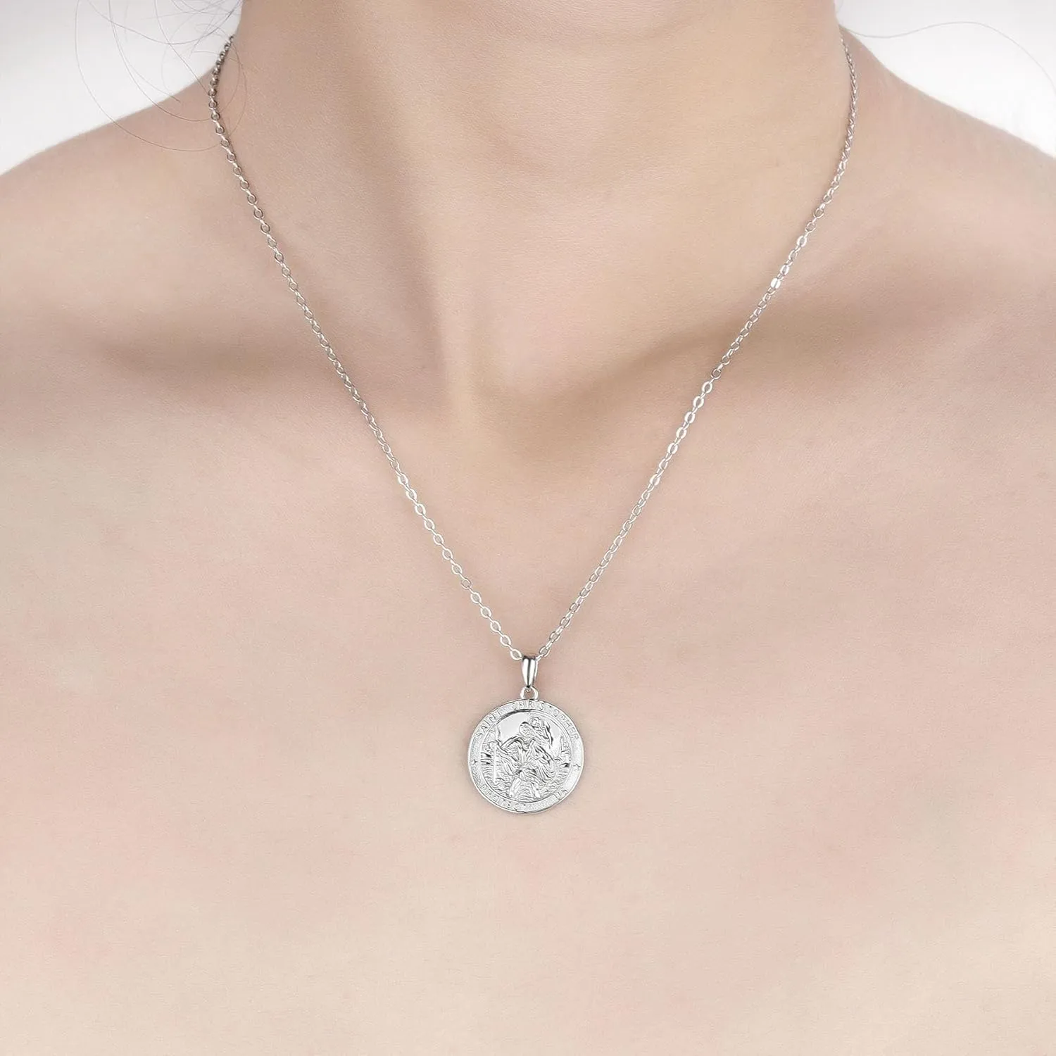 St. Christopher Medal Necklace 925 Sterling Silver, Saint Christopher Pendant Necklace for Men Women