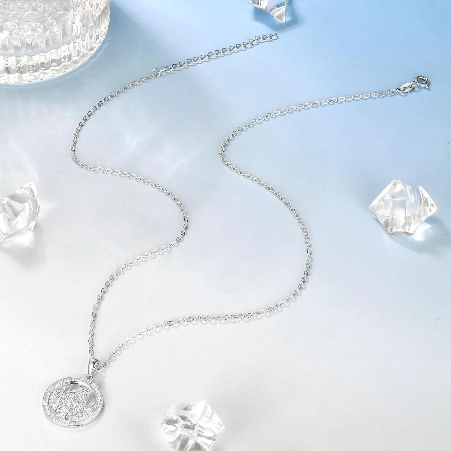 St. Christopher Medal Necklace 925 Sterling Silver, Saint Christopher Pendant Necklace for Men Women