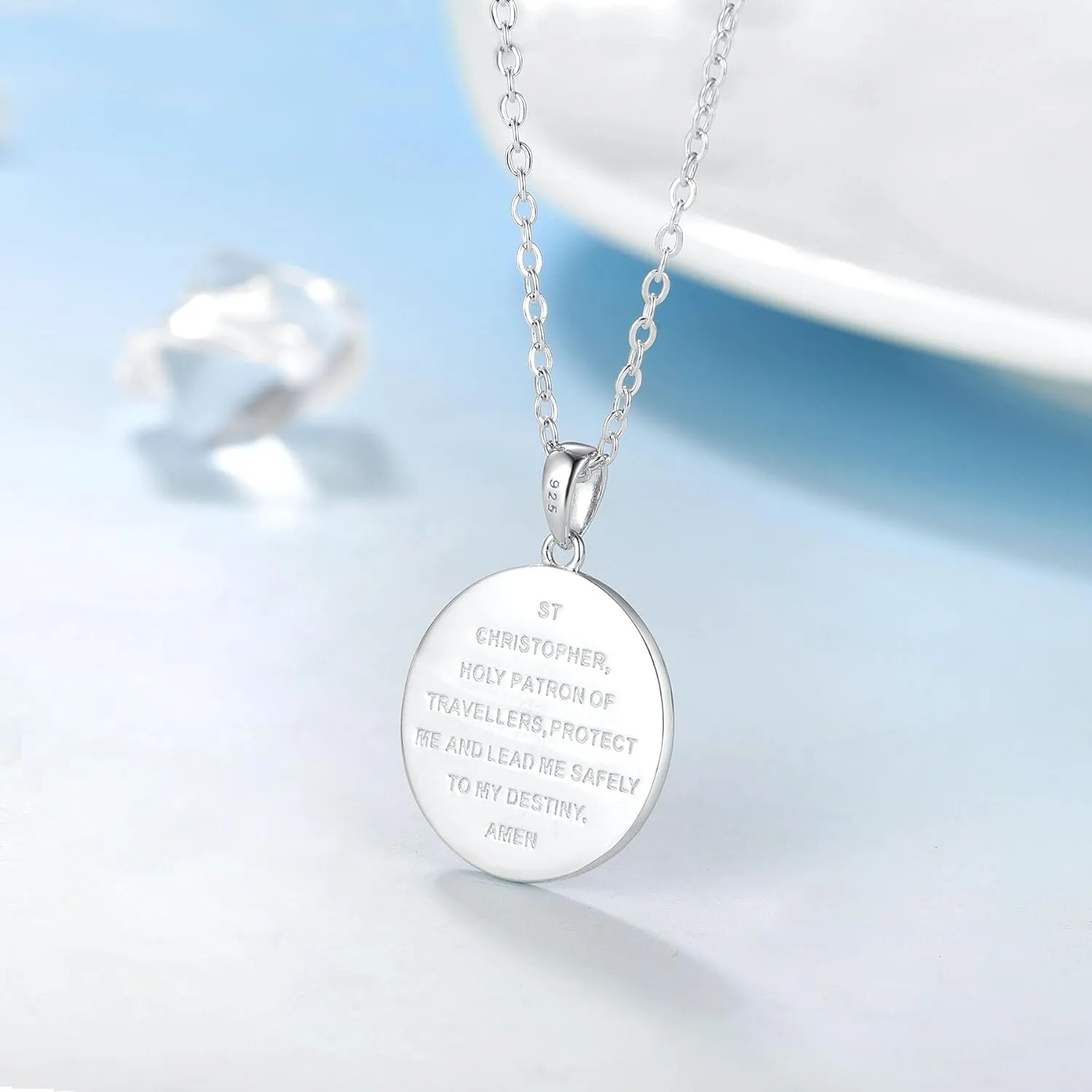 St. Christopher Medal Necklace 925 Sterling Silver, Saint Christopher Pendant Necklace for Men Women