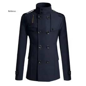 Trench Coat Men Winter Black Jacket Men's Wool Coat Casacos Casual Slim Men's Long Coat Abrigos Para Hombre  - S4777061