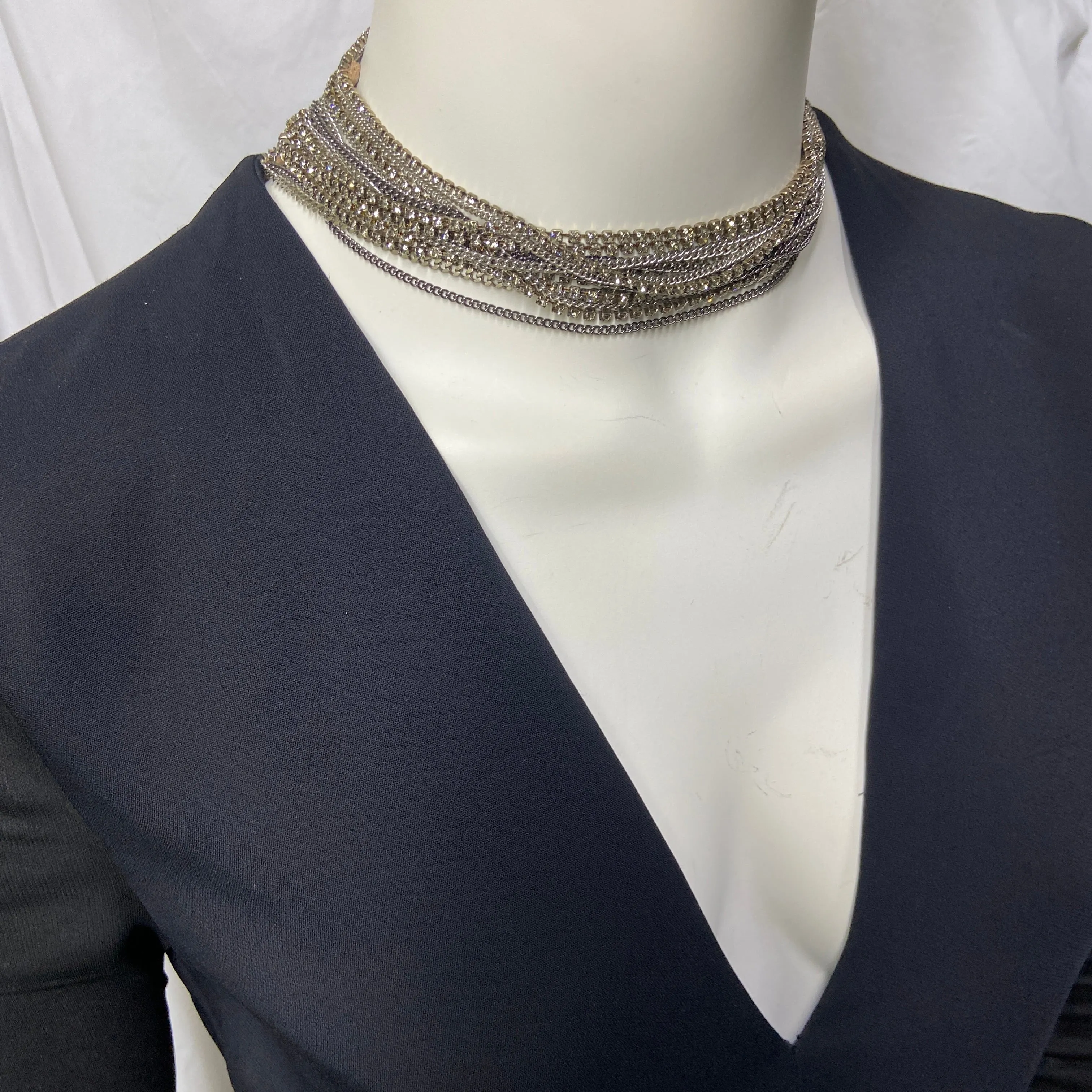 Versace plunging open back dress evening gown with gold crystal necklace and back chains 38