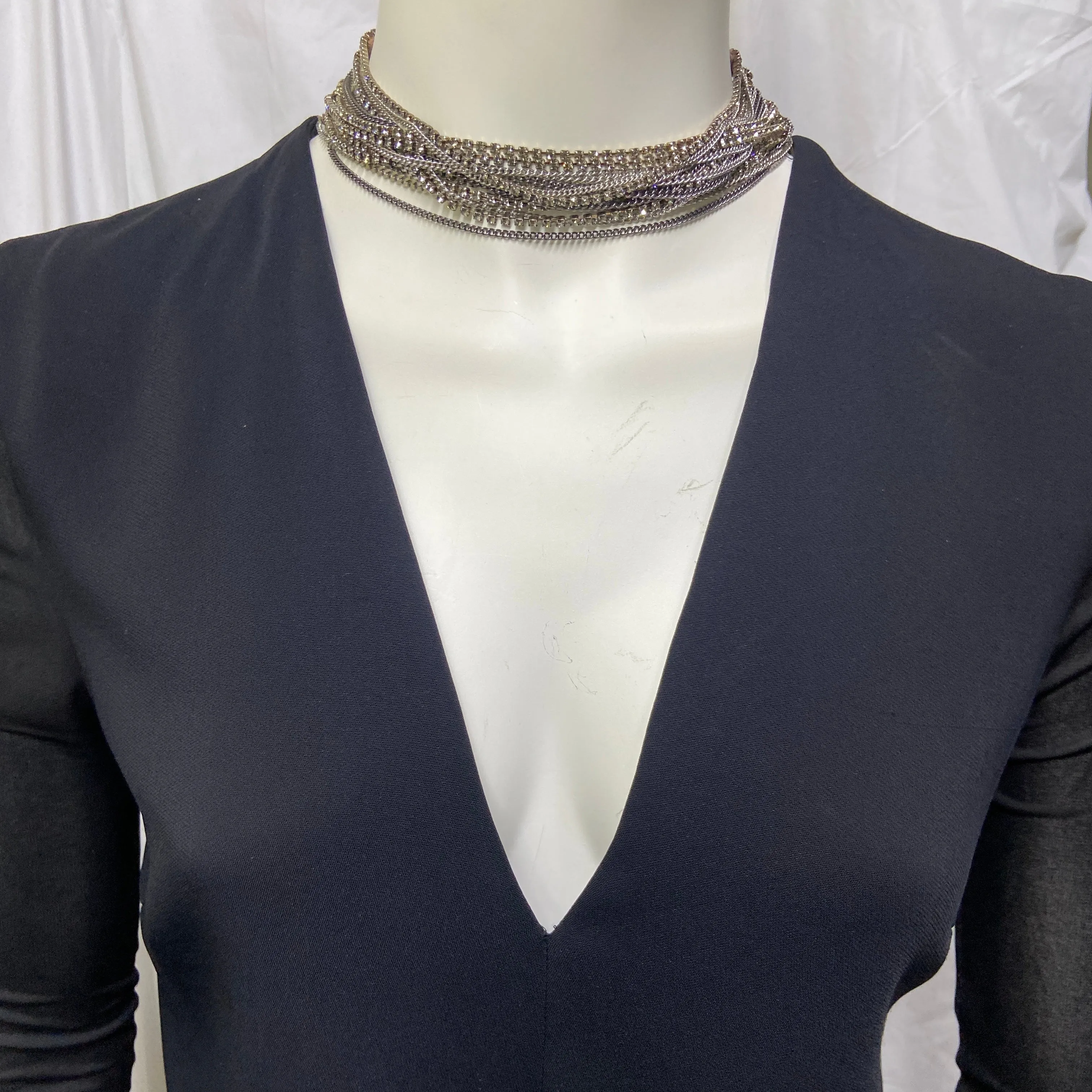 Versace plunging open back dress evening gown with gold crystal necklace and back chains 38