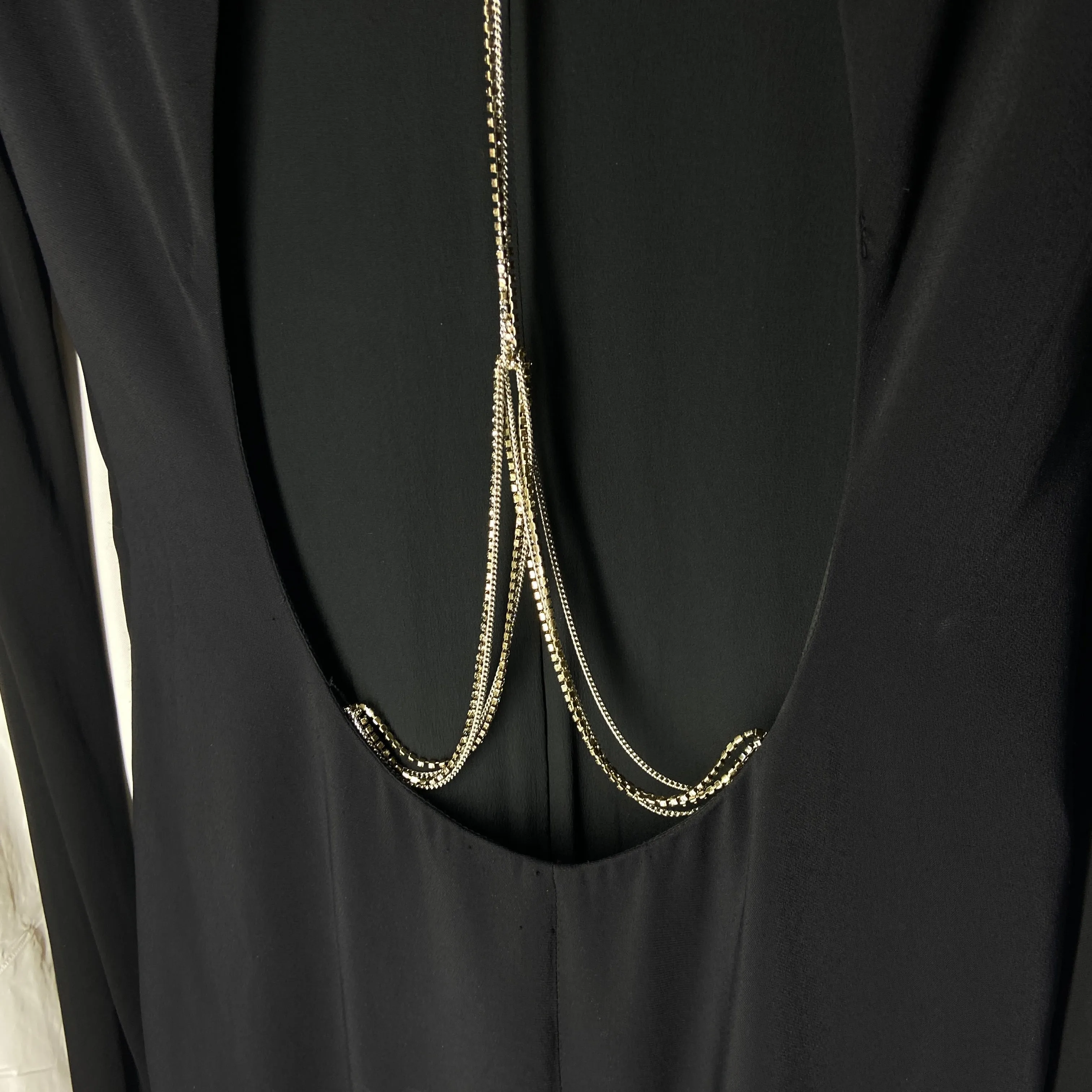 Versace plunging open back dress evening gown with gold crystal necklace and back chains 38