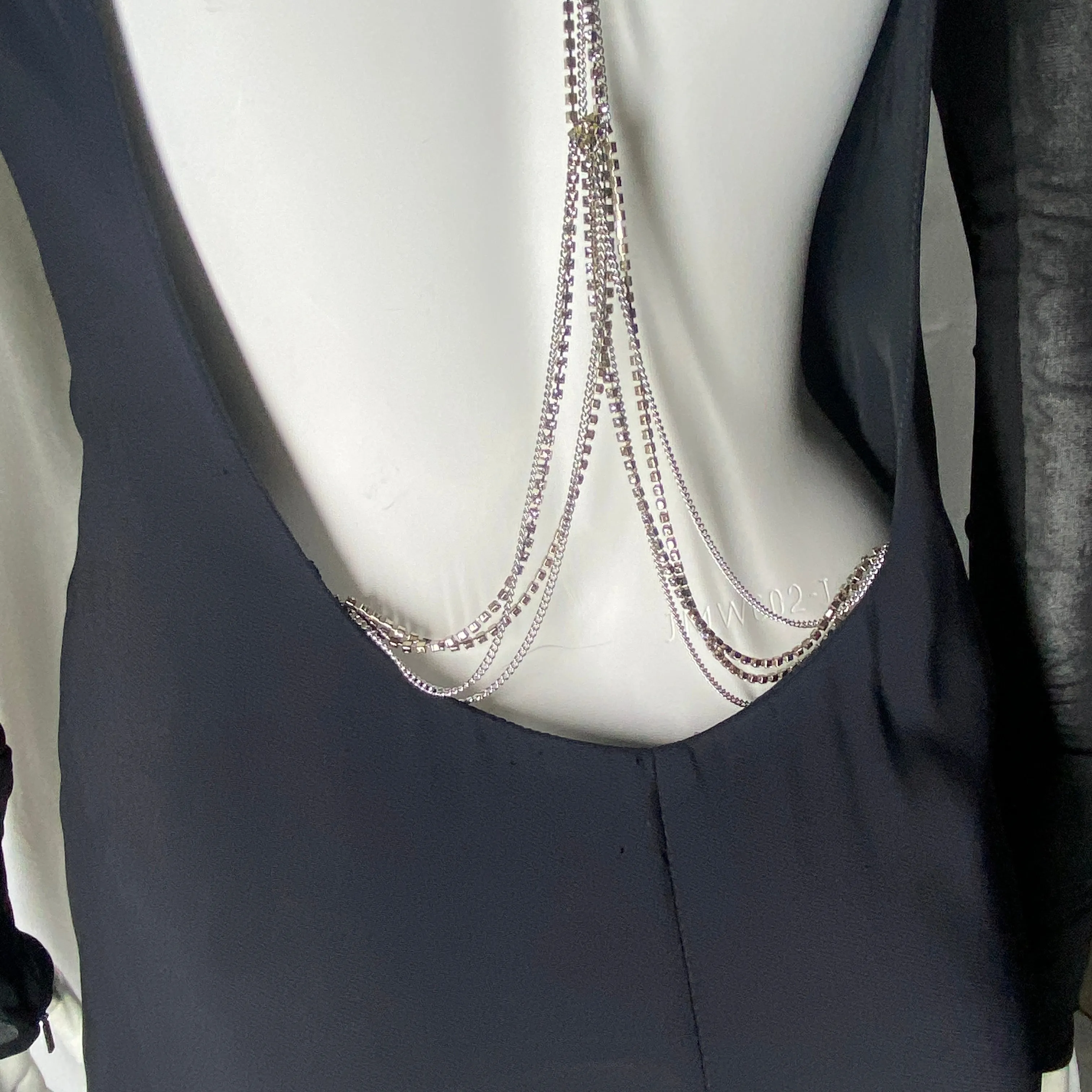 Versace plunging open back dress evening gown with gold crystal necklace and back chains 38