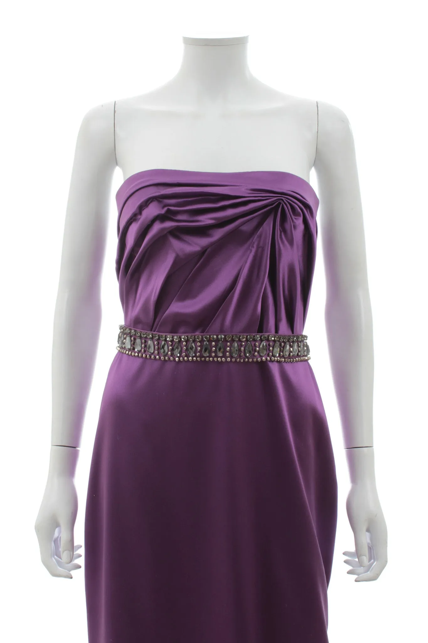 Versace Silk Draped Strapless Silk Gown W/Crystal Embellished Belt