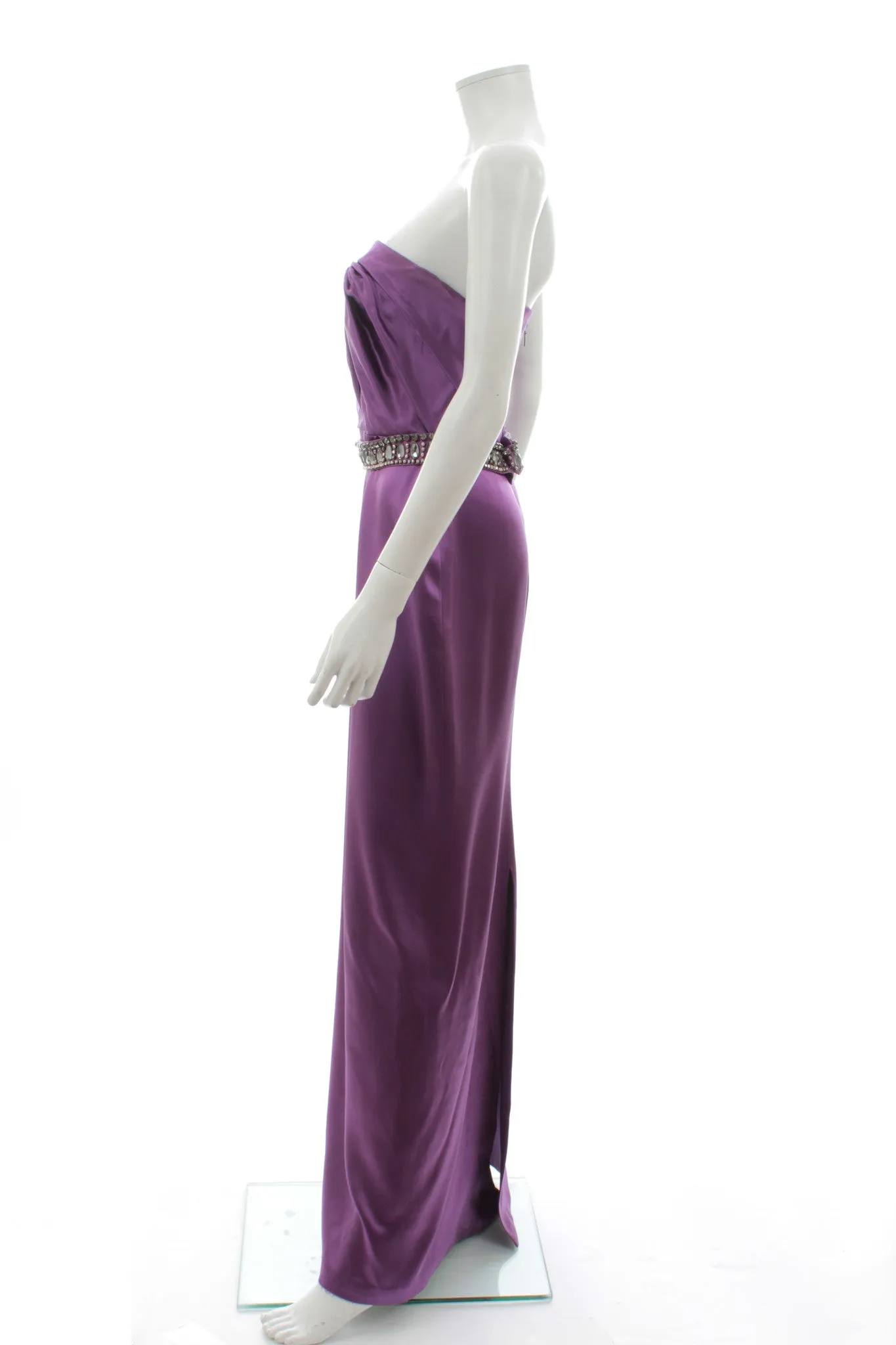 Versace Silk Draped Strapless Silk Gown W/Crystal Embellished Belt