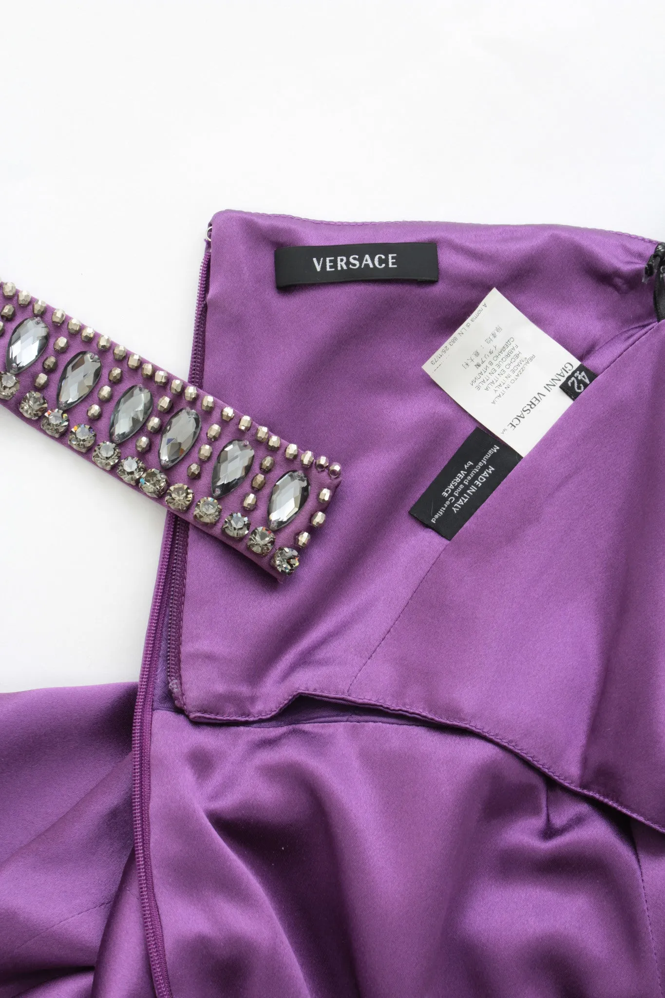 Versace Silk Draped Strapless Silk Gown W/Crystal Embellished Belt