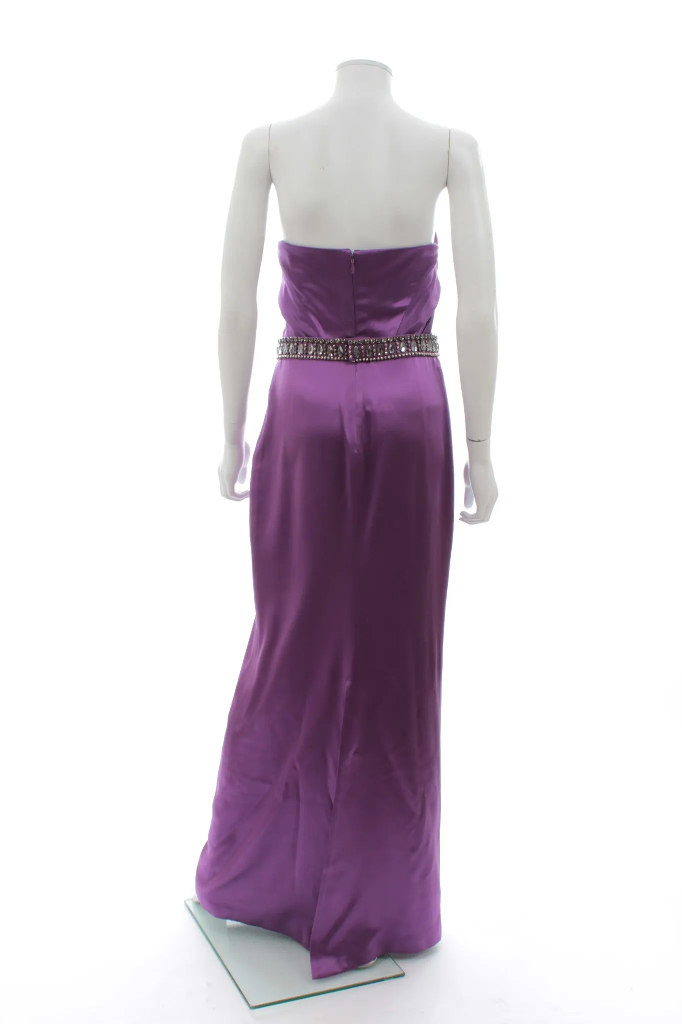 Versace Silk Draped Strapless Silk Gown W/Crystal Embellished Belt