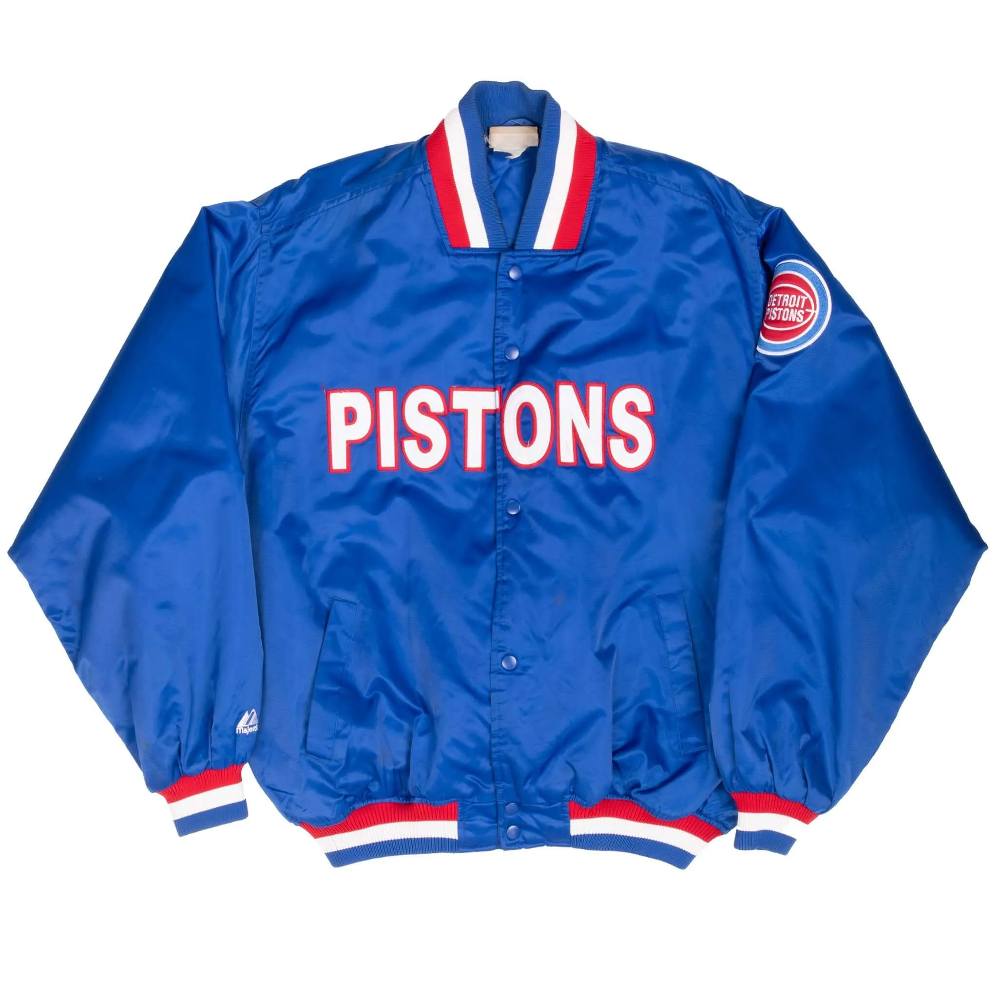 VINTAGE NBA DETROIT PISTONS VARSITY SATIN BOMBER JACKET XL