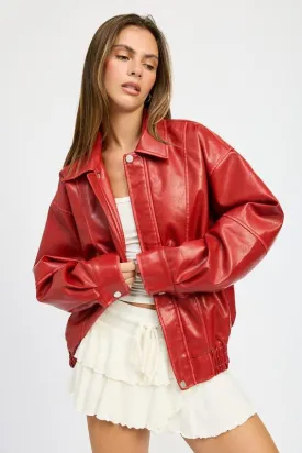 Vintage Pu Oversized Bomber Jacket
