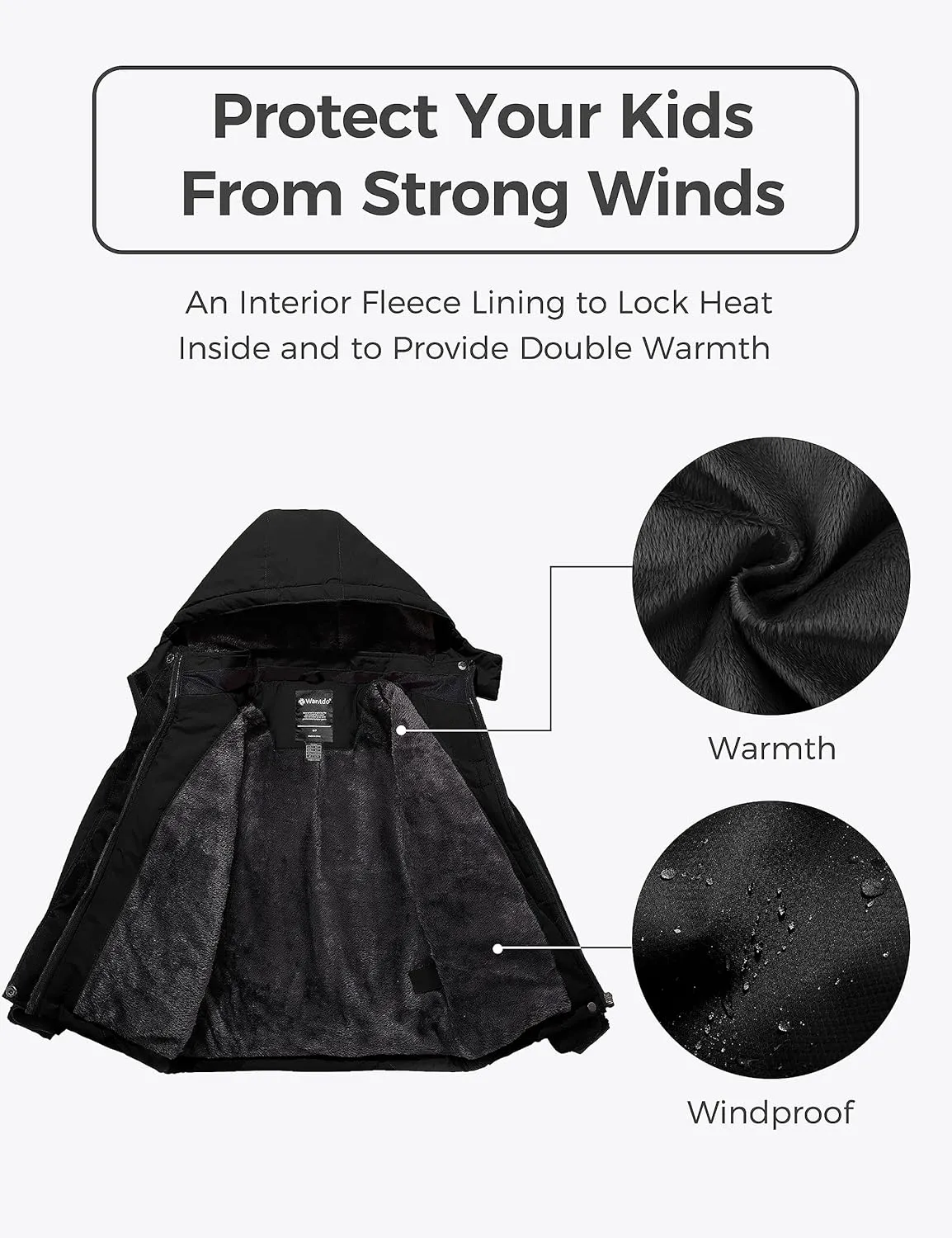 wantdo Girls' Waterproof Winter Coat Fleece Ski Jacket Hooded Snow Coat Warm Raincoat Outerwear