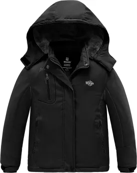 wantdo Girls' Waterproof Winter Coat Fleece Ski Jacket Hooded Snow Coat Warm Raincoat Outerwear