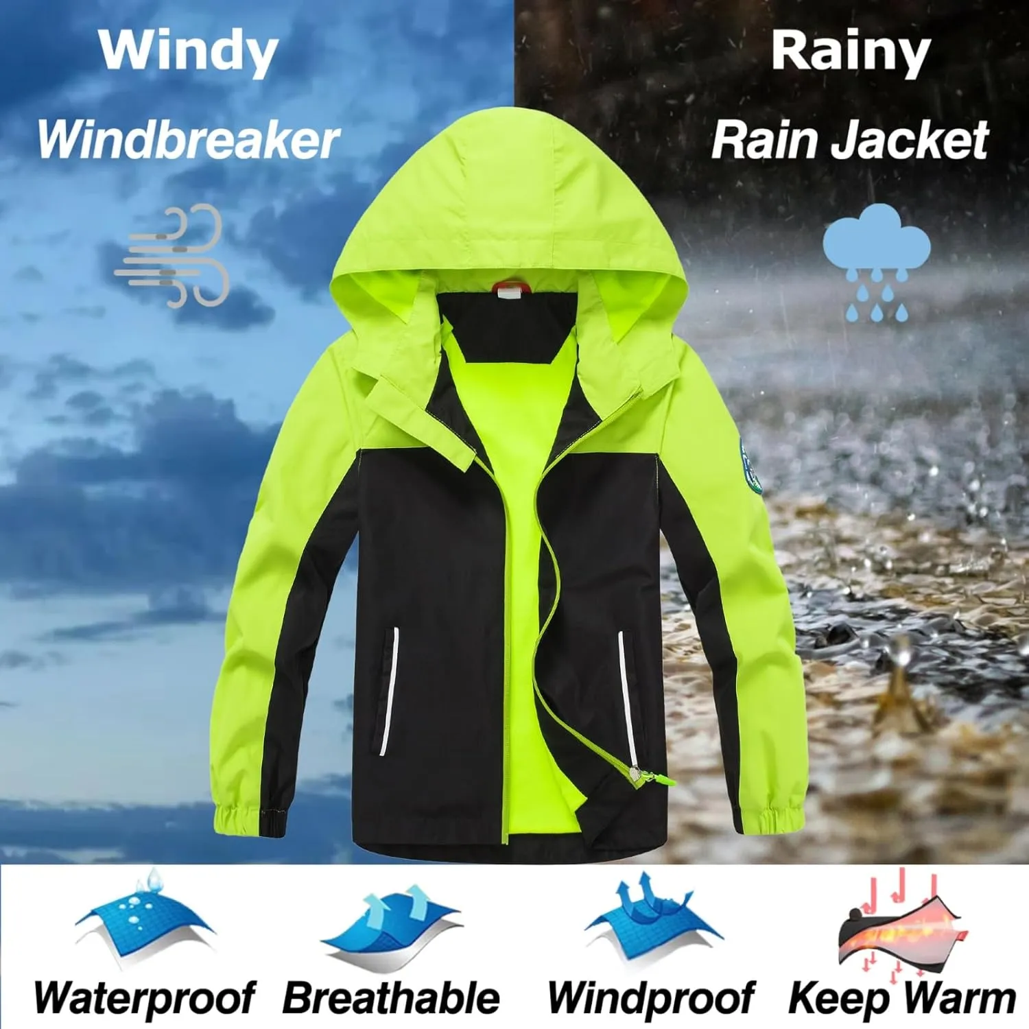 Waterproof Kids Rain Jackets With Hood,Lightweight Toddler Raincoat For Boys Girls??Kids Clothes Windbreaker Jacket