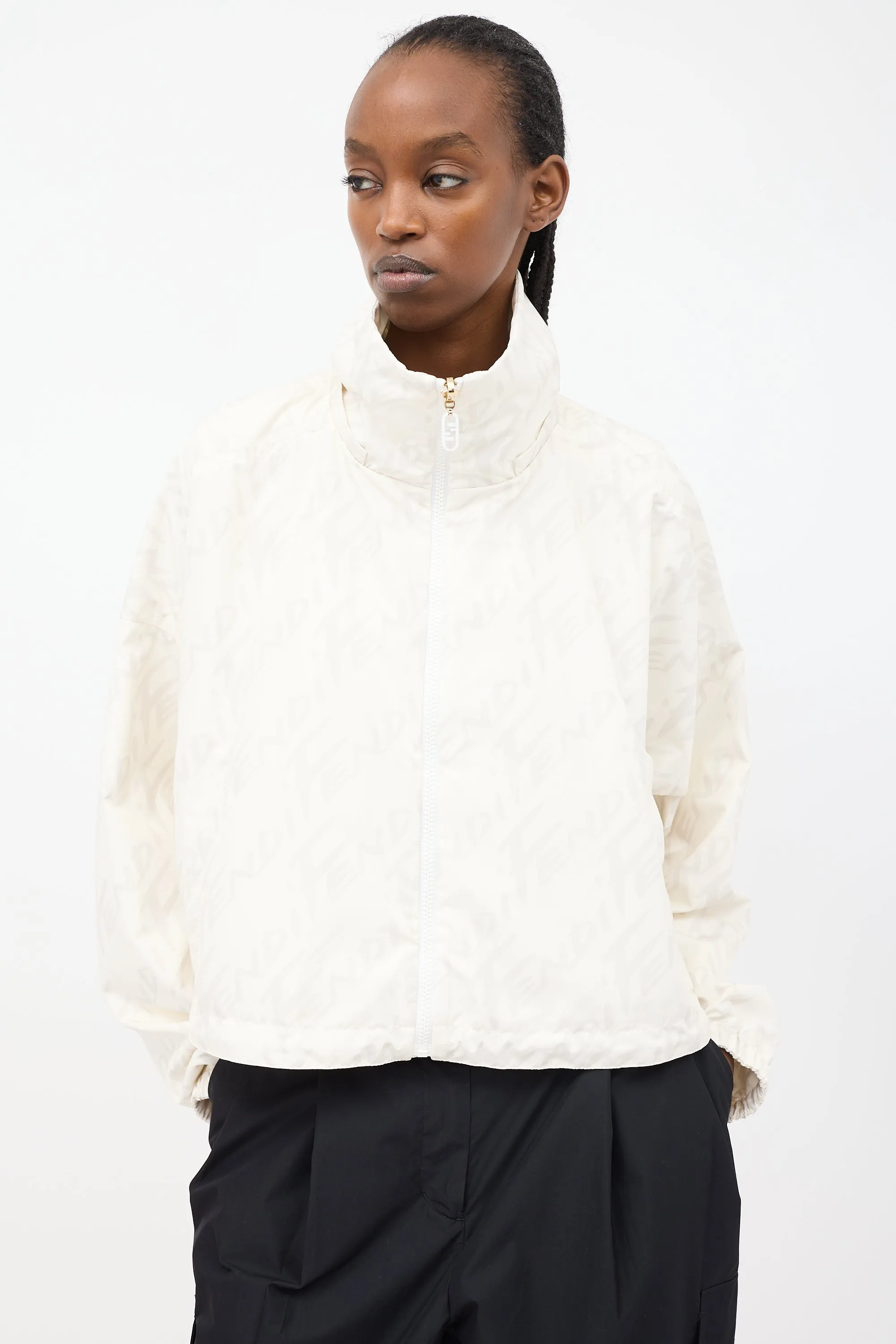 White & Multi Reversible Logo Windbreaker Jacket