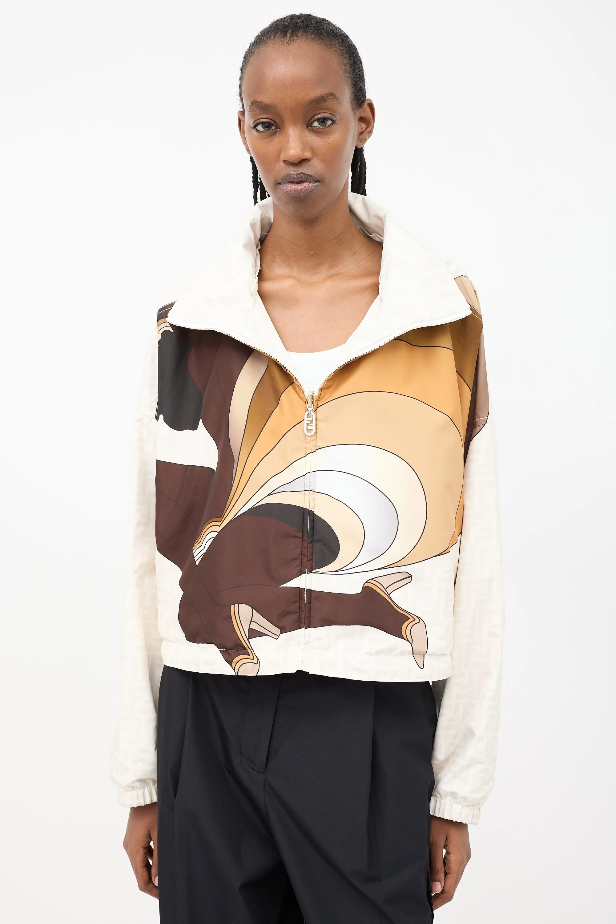 White & Multi Reversible Logo Windbreaker Jacket