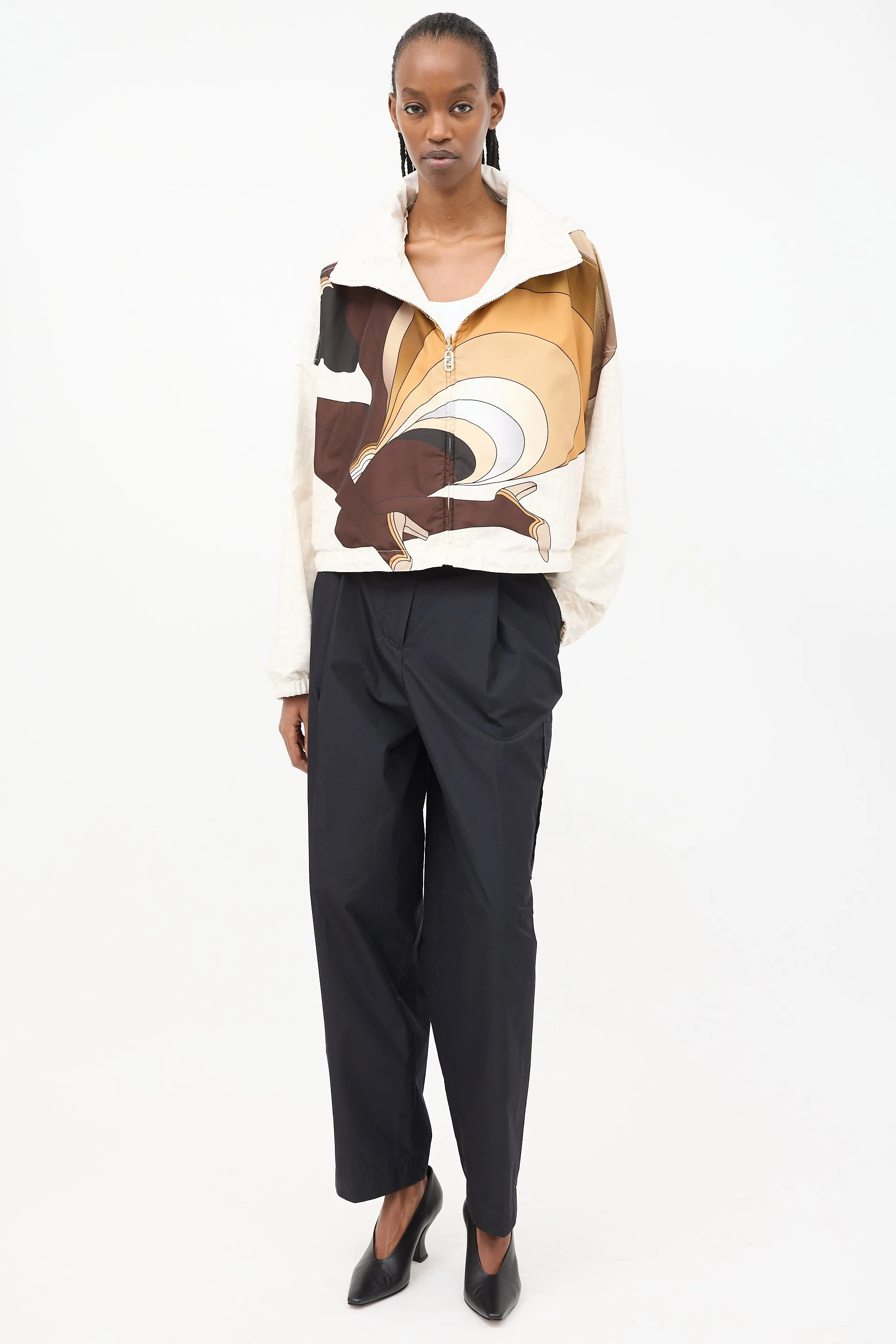 White & Multi Reversible Logo Windbreaker Jacket