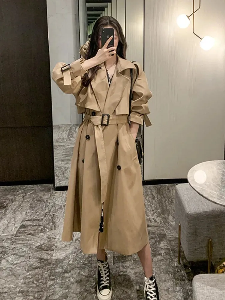 Winter Women's Clothes Solid Lapels, Double-Row Buttons, Long Windbreaker Work Jacket Trench Coat Tops and Overcoat for Women