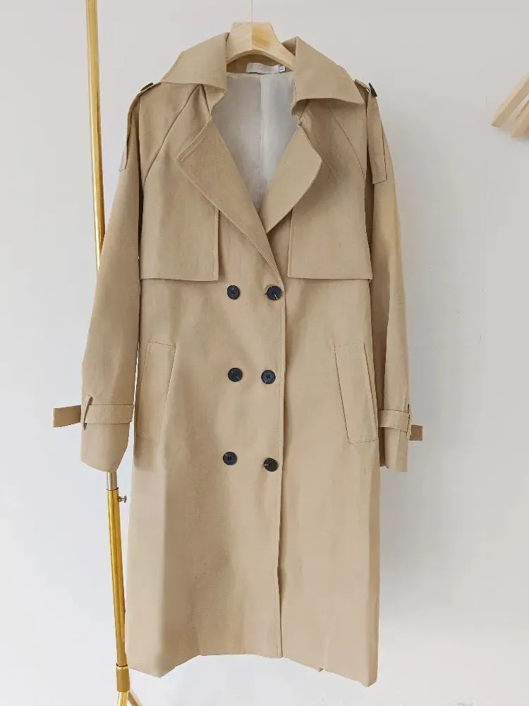 Winter Women's Clothes Solid Lapels, Double-Row Buttons, Long Windbreaker Work Jacket Trench Coat Tops and Overcoat for Women