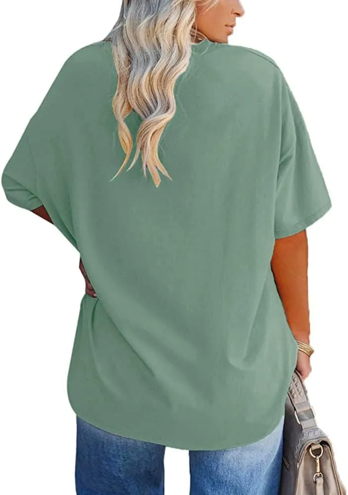 Women's Plus Size V Neck T Shirts Summer Half Sleeve Tees Casual Loose Fit Cotton Tunic Tops